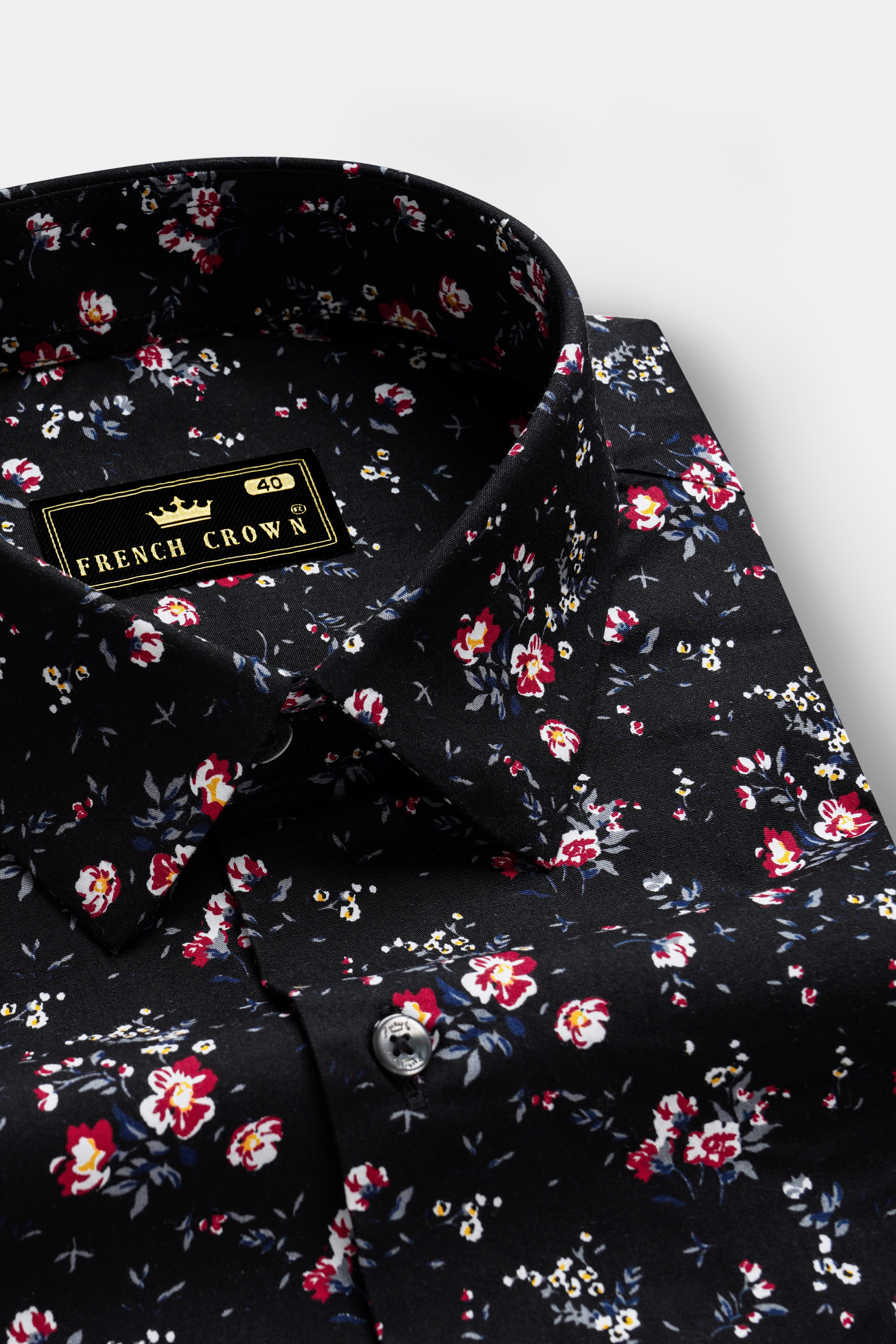 Jade Black Ditzy Floral Printed Twill Premium Cotton Shirt