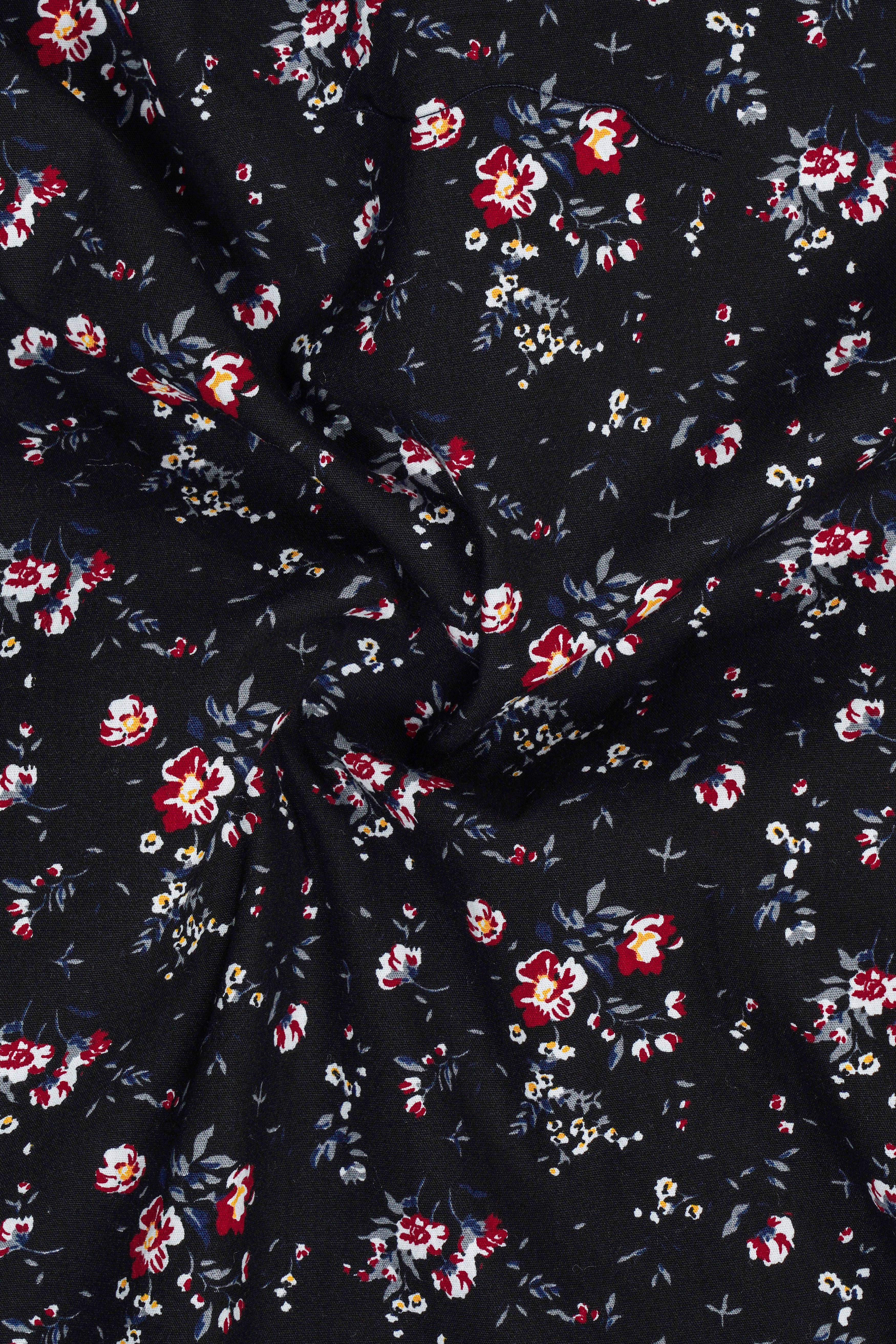 Jade Black Ditzy Floral Printed Twill Premium Cotton Shirt