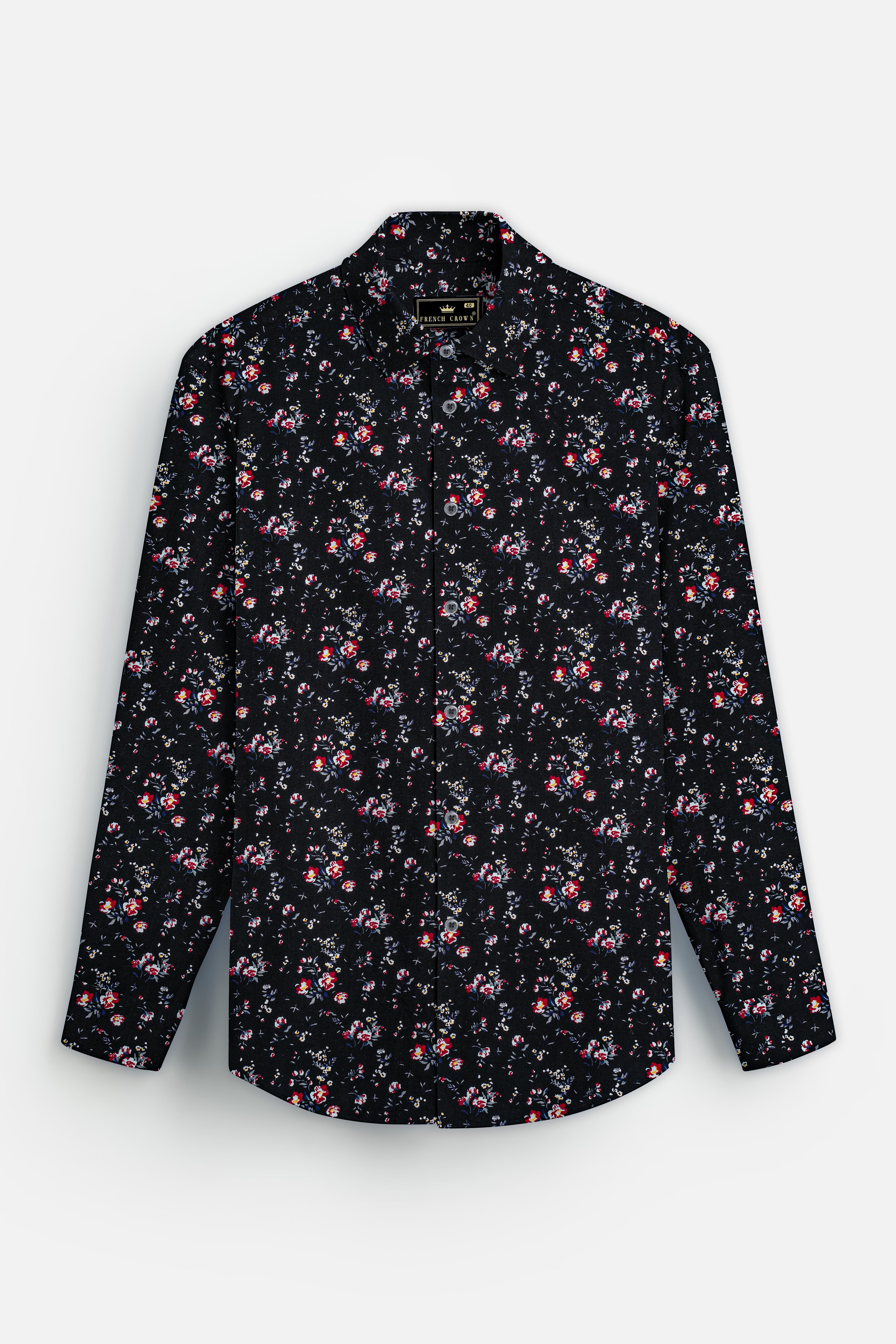 Jade Black Ditzy Floral Printed Twill Premium Cotton Shirt