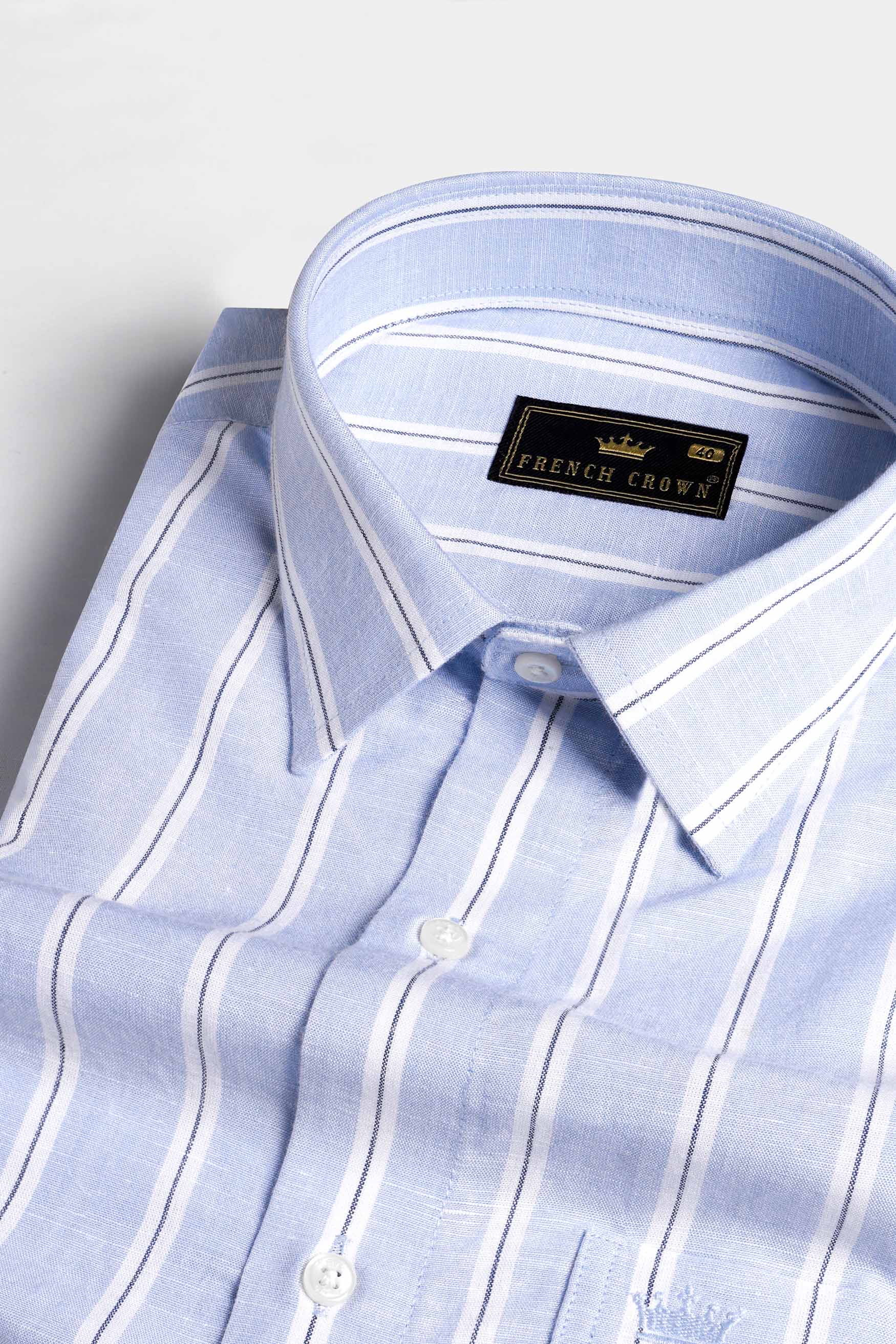 Periwinkle Blue and White Striped Embroidered Twill Premium Cotton Designer Signature Shirt 7572-E186-38, 7572-E186-H-38, 7572-E186-39, 7572-E186-H-39, 7572-E186-40, 7572-E186-H-40, 7572-E186-42, 7572-E186-H-42, 7572-E186-44, 7572-E186-H-44, 7572-E186-46, 7572-E186-H-46, 7572-E186-48, 7572-E186-H-48, 7572-E186-50, 7572-E186-H-50, 7572-E186-52, 7572-E186-H-52