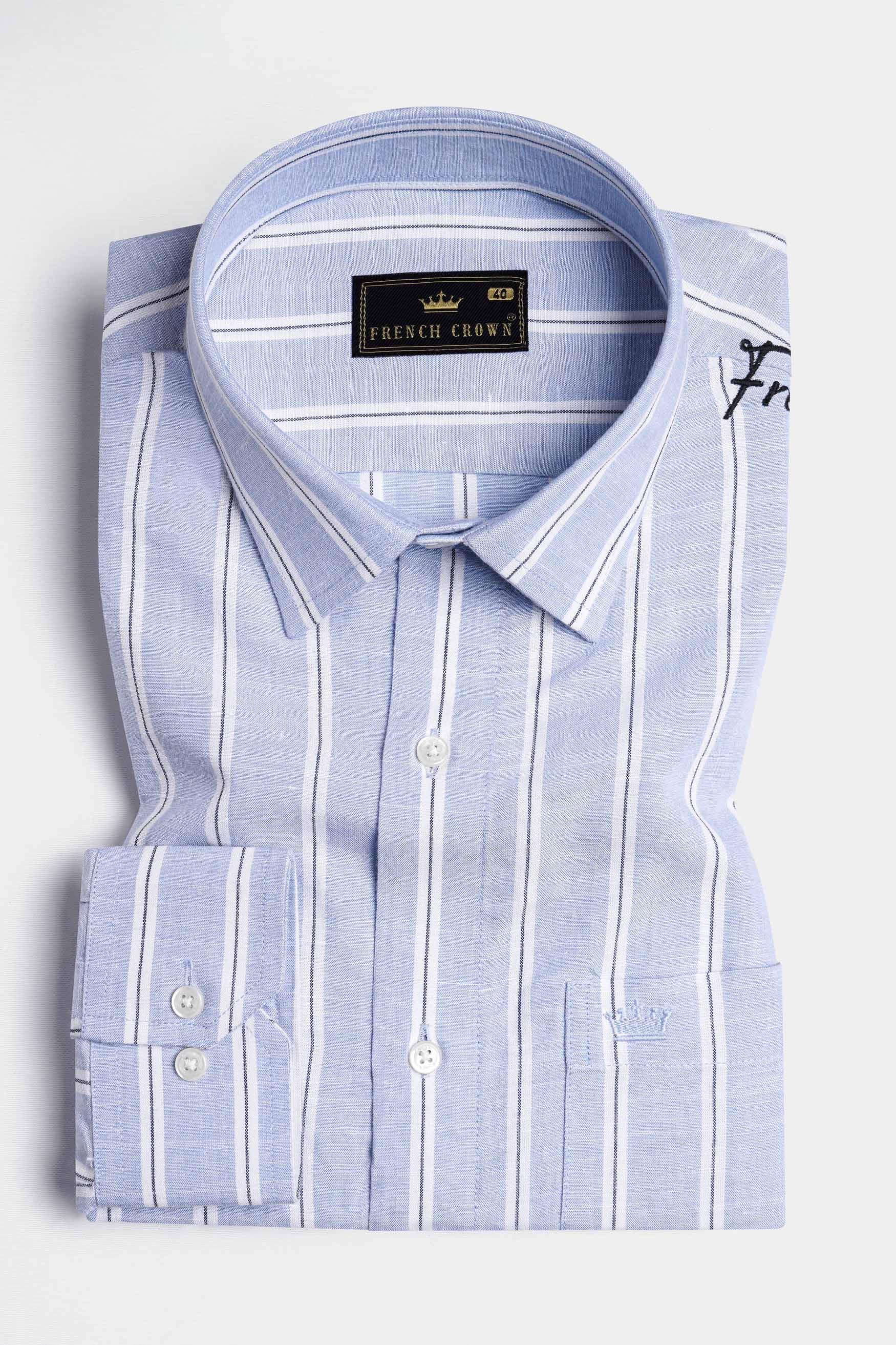 Periwinkle Blue and White Striped Embroidered Twill Premium Cotton Designer Signature Shirt 7572-E186-38, 7572-E186-H-38, 7572-E186-39, 7572-E186-H-39, 7572-E186-40, 7572-E186-H-40, 7572-E186-42, 7572-E186-H-42, 7572-E186-44, 7572-E186-H-44, 7572-E186-46, 7572-E186-H-46, 7572-E186-48, 7572-E186-H-48, 7572-E186-50, 7572-E186-H-50, 7572-E186-52, 7572-E186-H-52