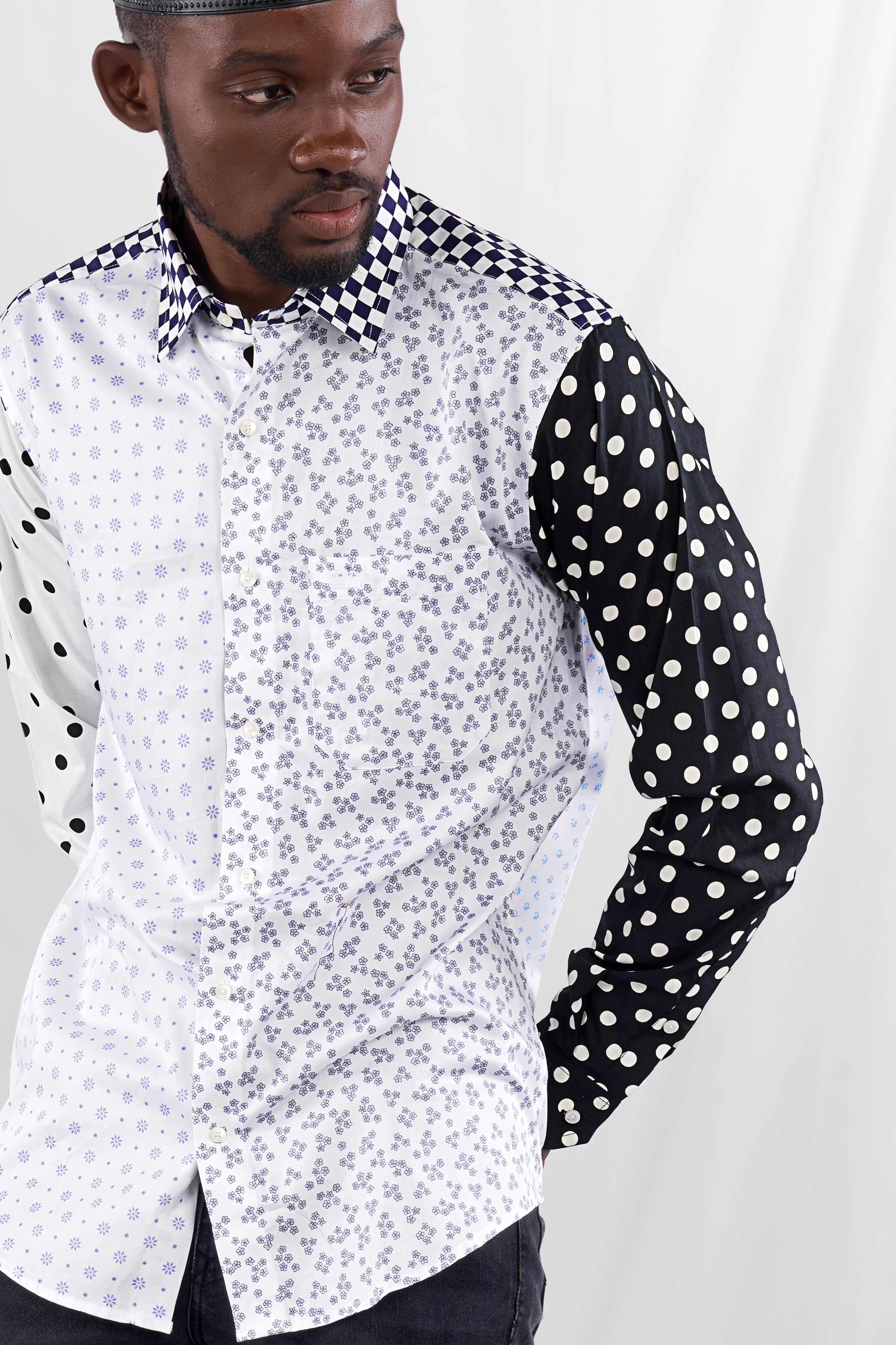 Bright White and Multi Colour Printed Blocking Super Soft Premium Cotton Designer Shirt