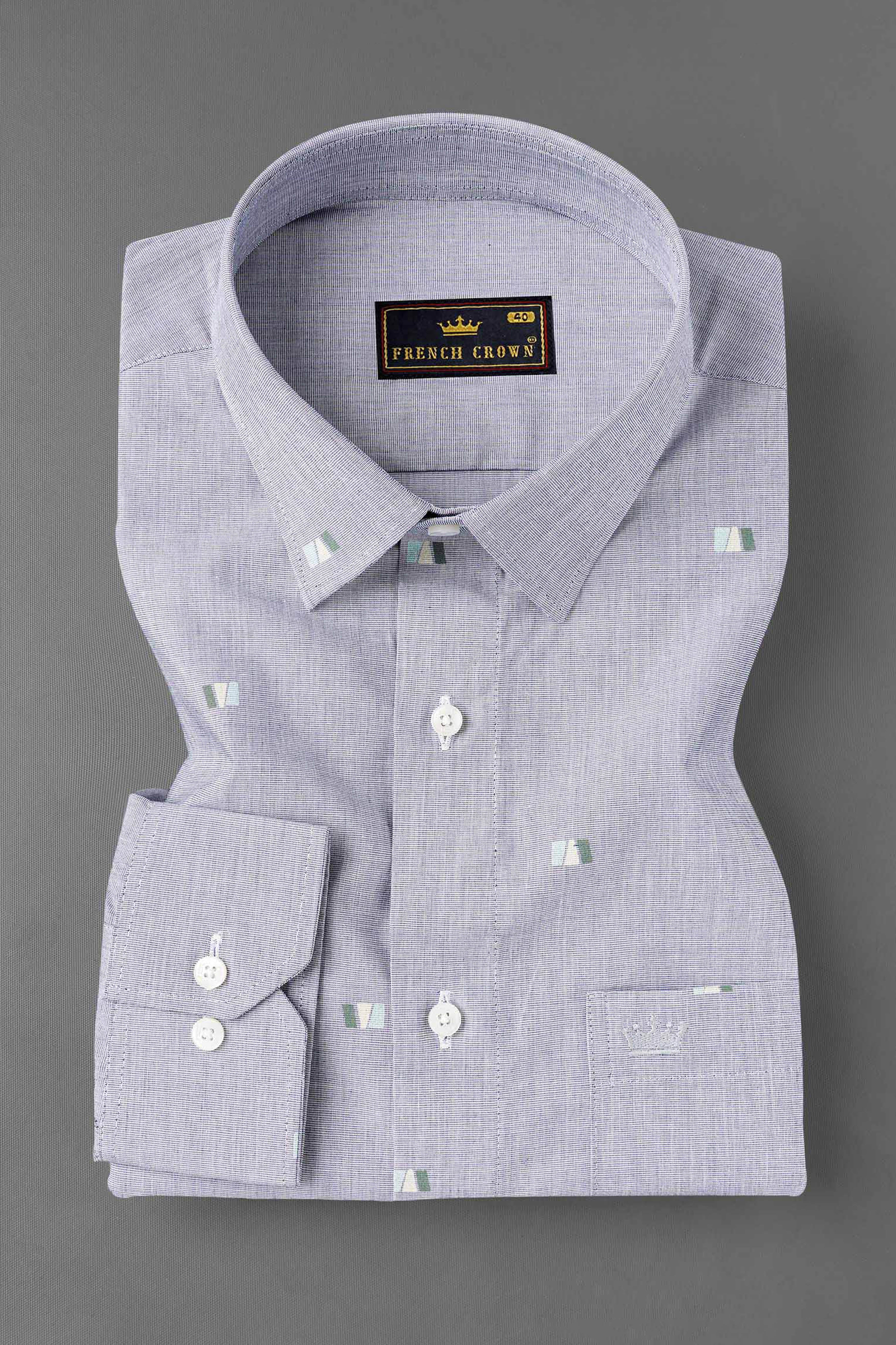 Languid Gray Hand Painted Chambray Designer Shirt