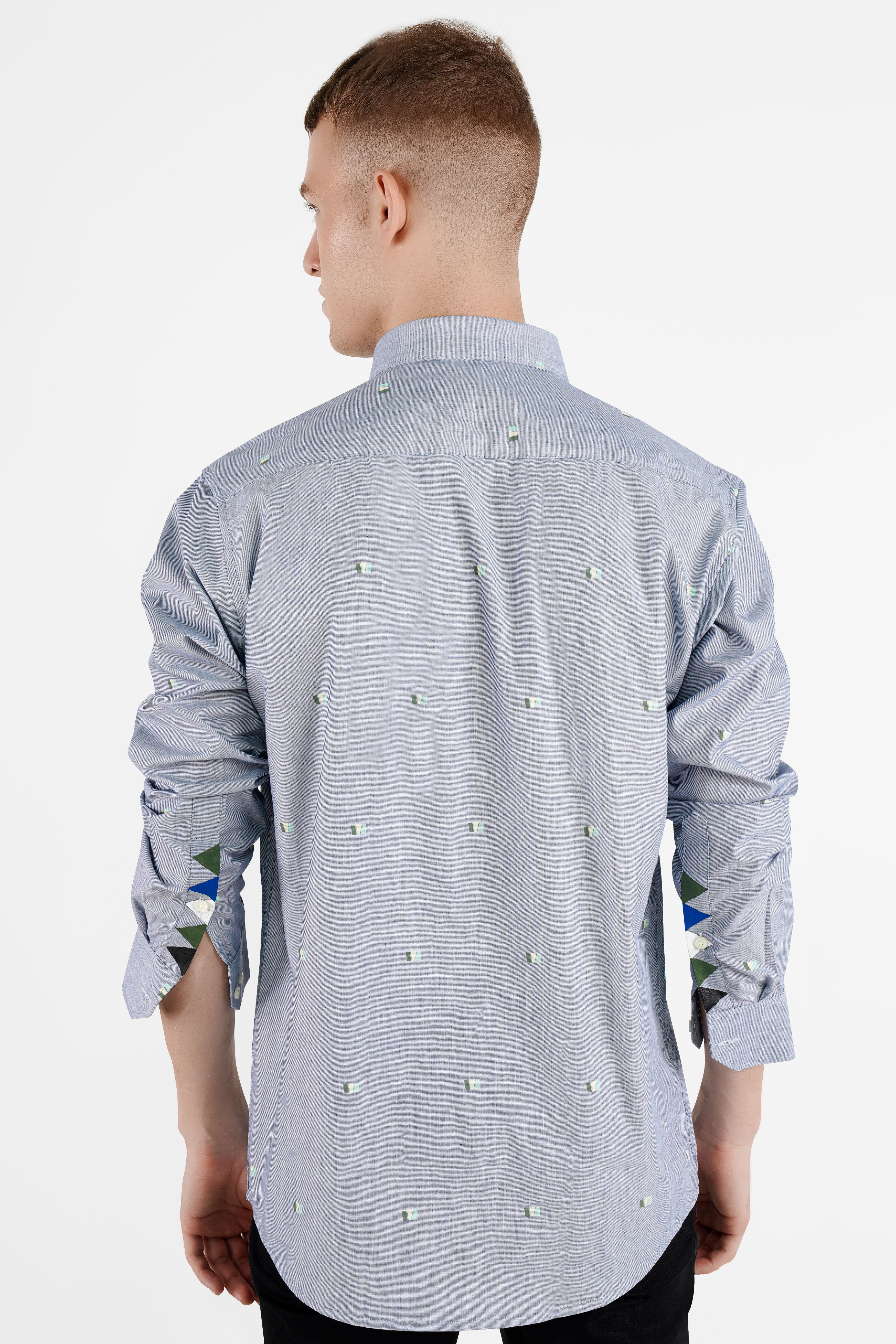 Languid Gray Hand Painted Chambray Designer Shirt