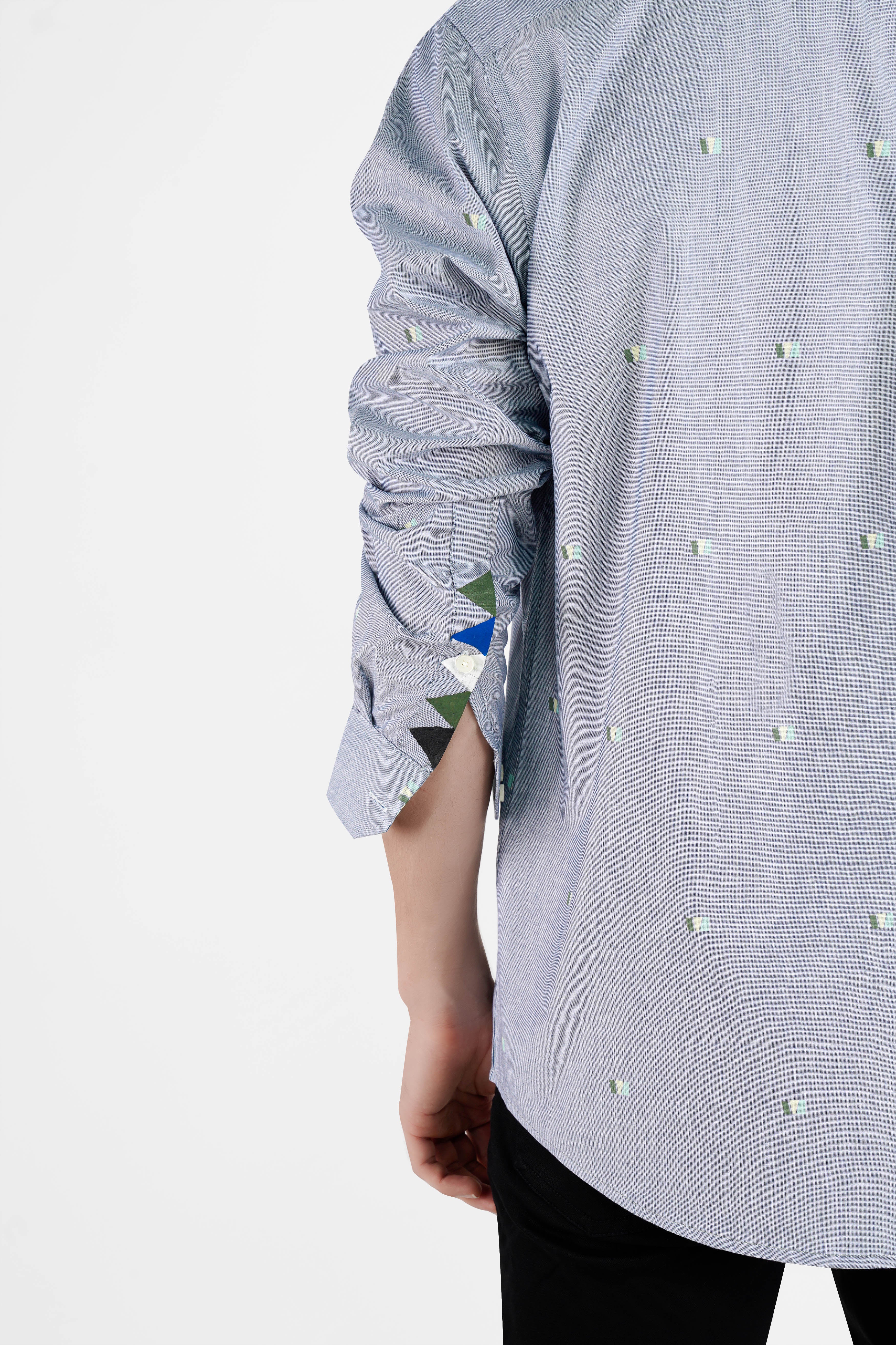 Languid Gray Hand Painted Chambray Designer Shirt