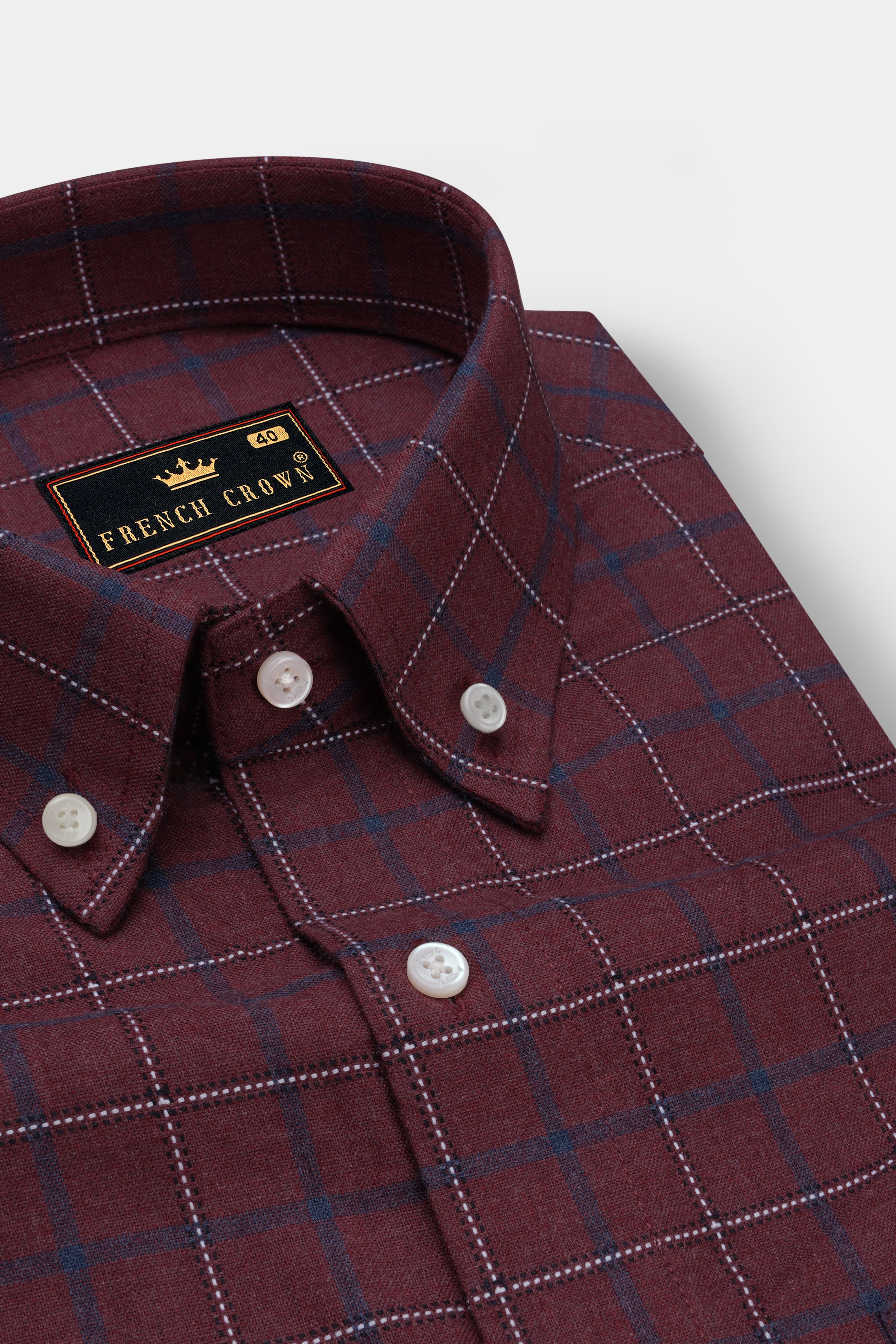 Merlot Brown Windowpane Dobby Textured Premium Giza Cotton Shirt