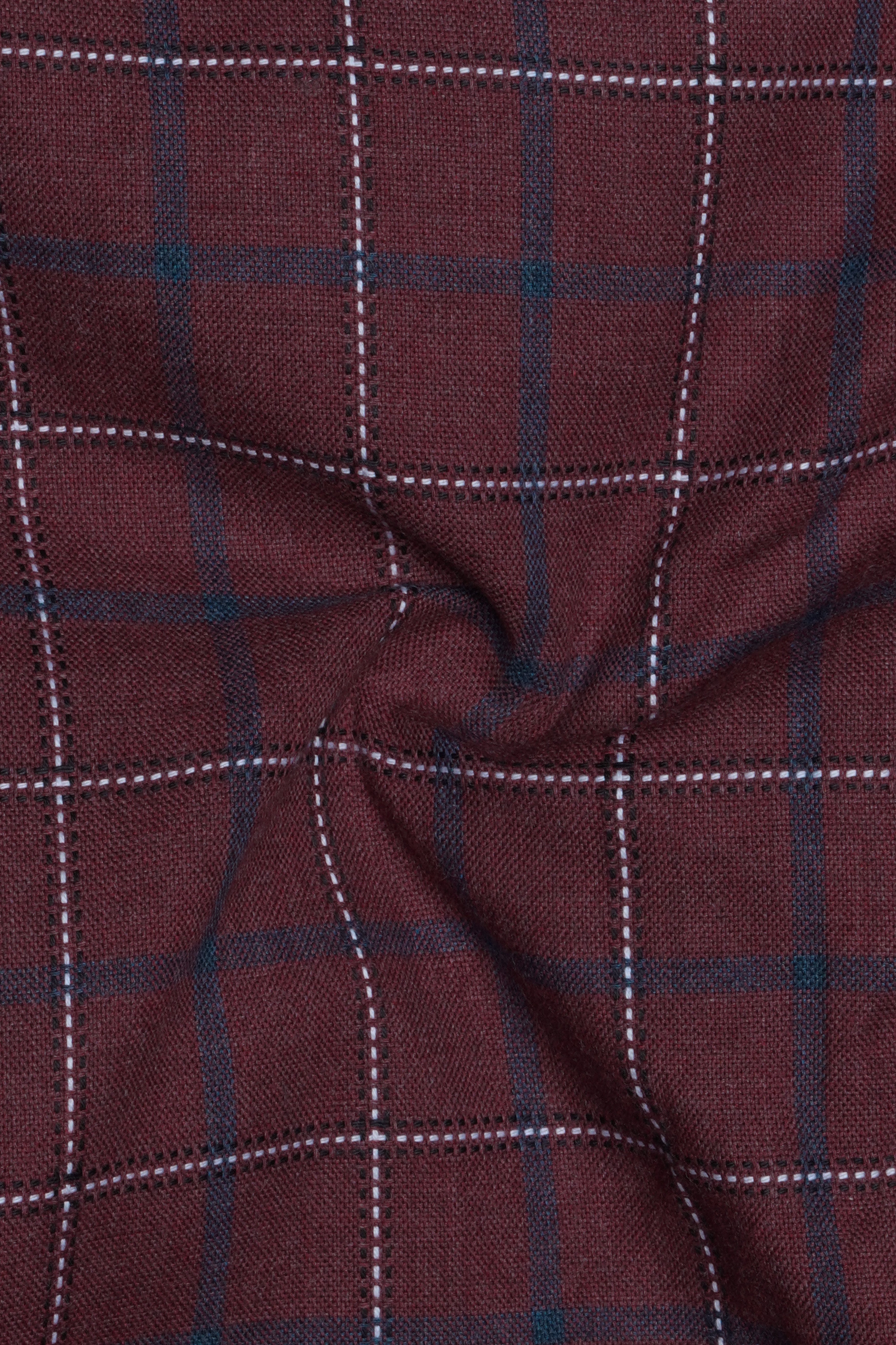 Merlot Brown Windowpane Dobby Textured Premium Giza Cotton Shirt