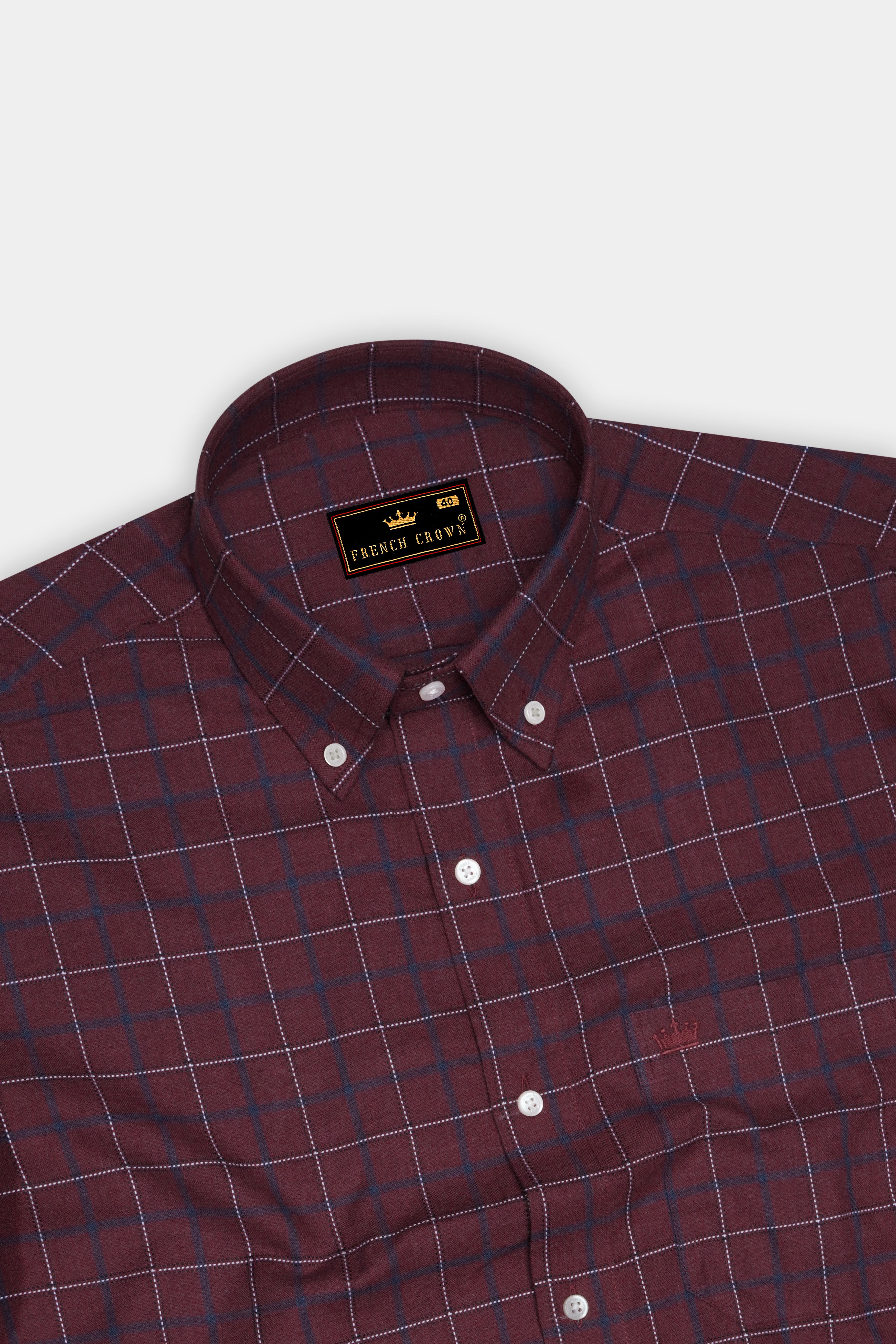 Merlot Brown Windowpane Dobby Textured Premium Giza Cotton Shirt