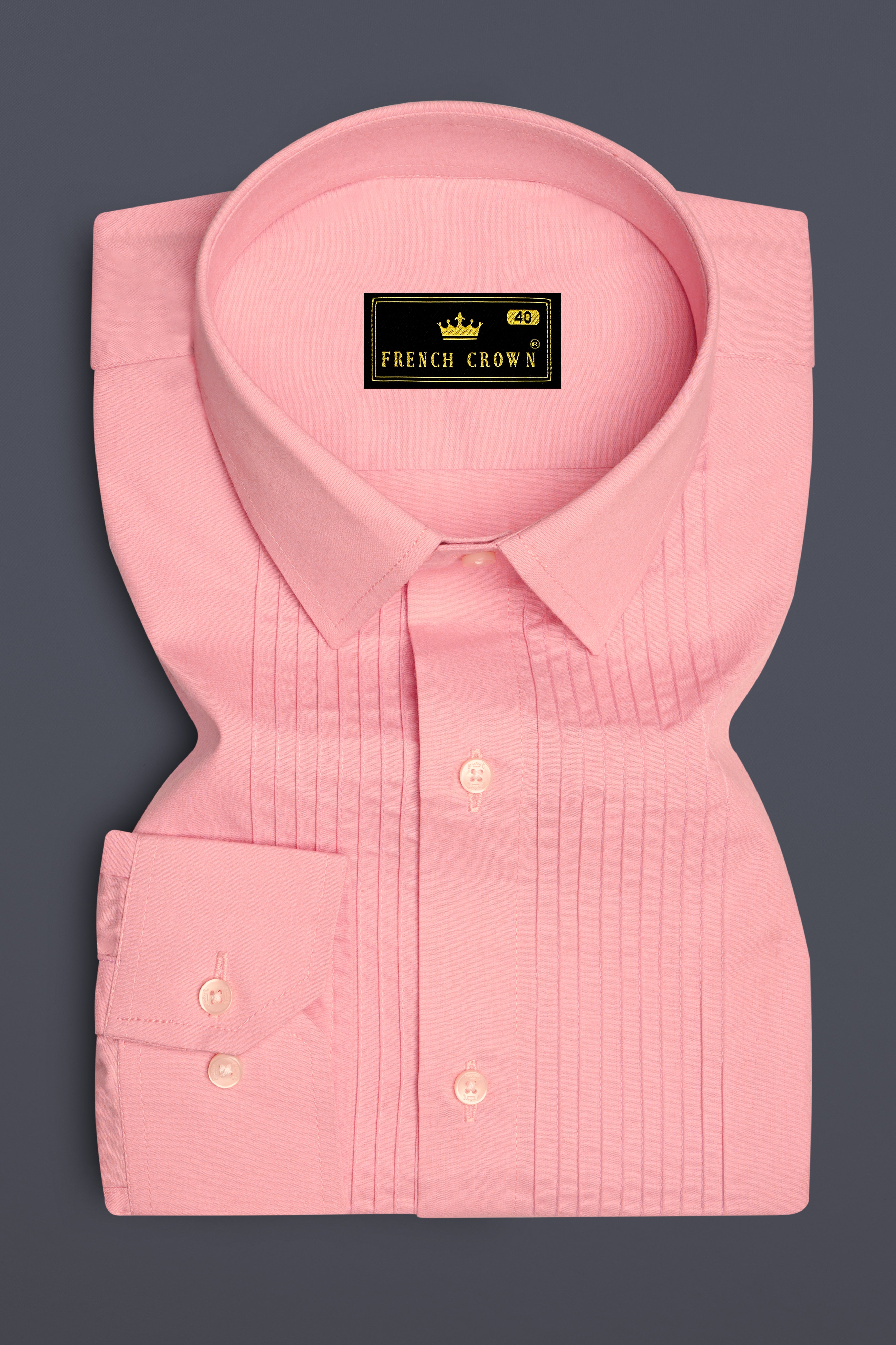 Sundown Pink Pin Tucks Premium Cotton Tuxedo Shirt