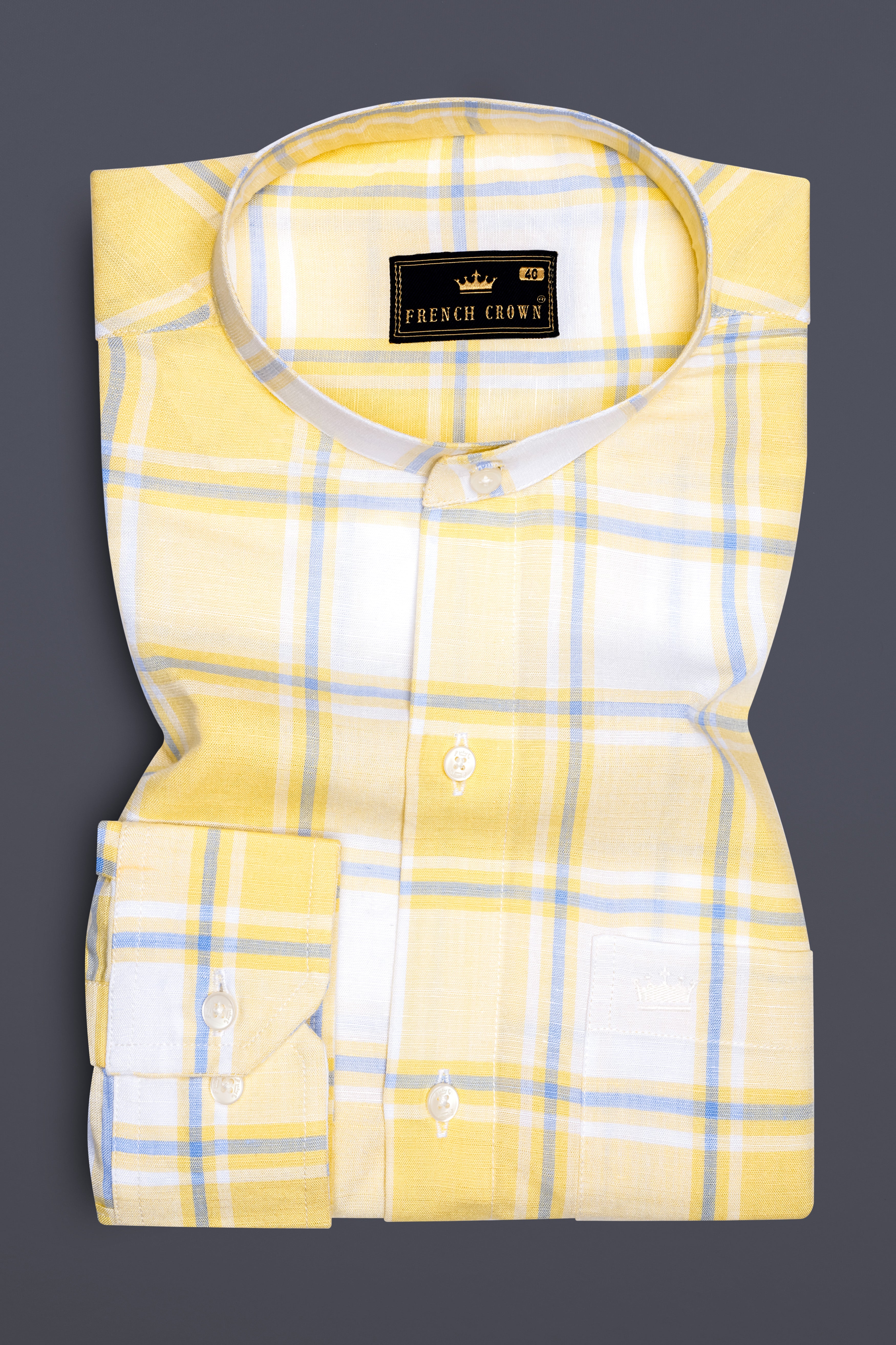 Sandwisp Yellow Plaid Premium Tencel Linen Blend Shirt