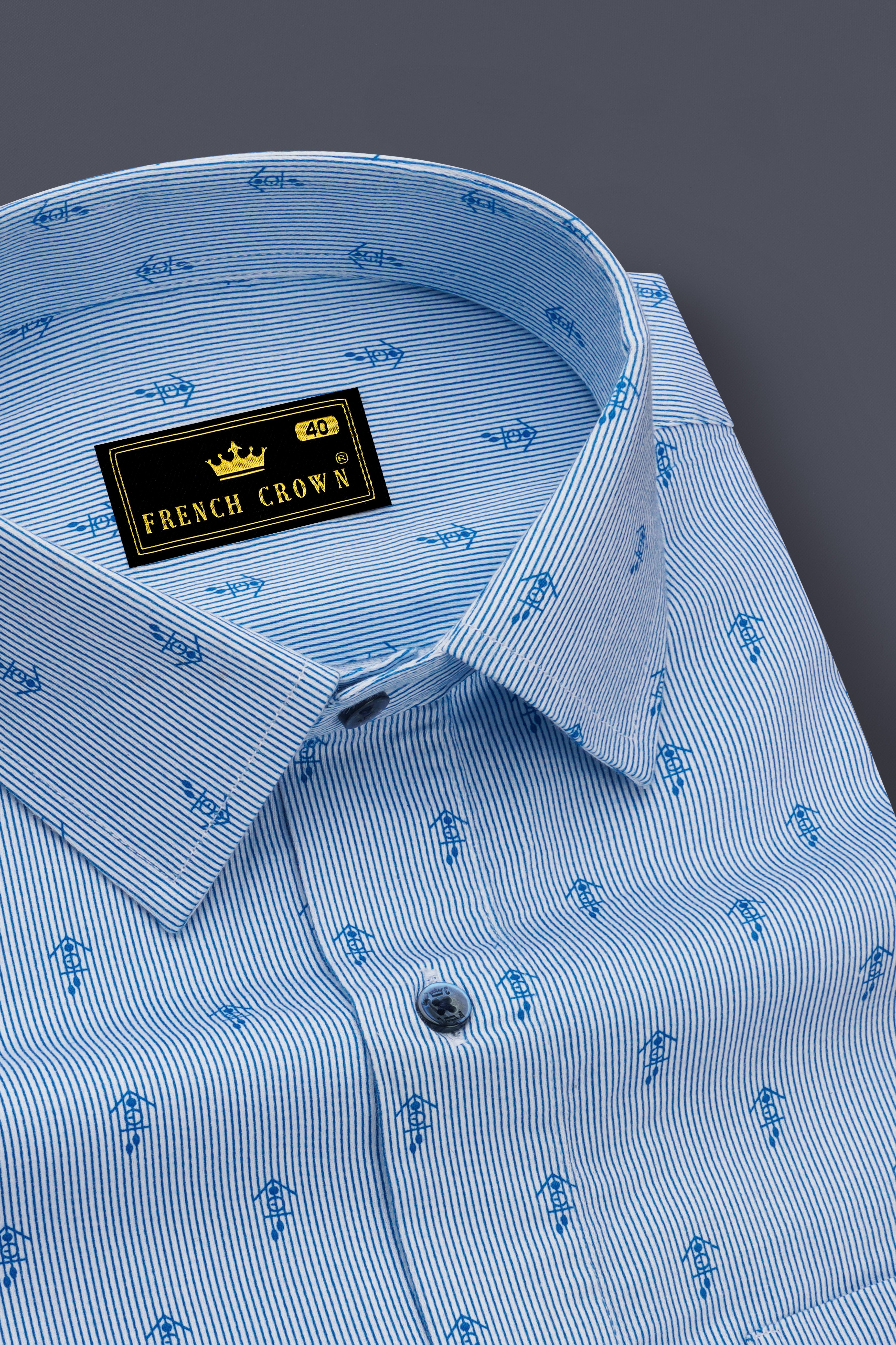 Curious Blue Striped and Anchor Printed Super Soft Premium Cotton Shirt