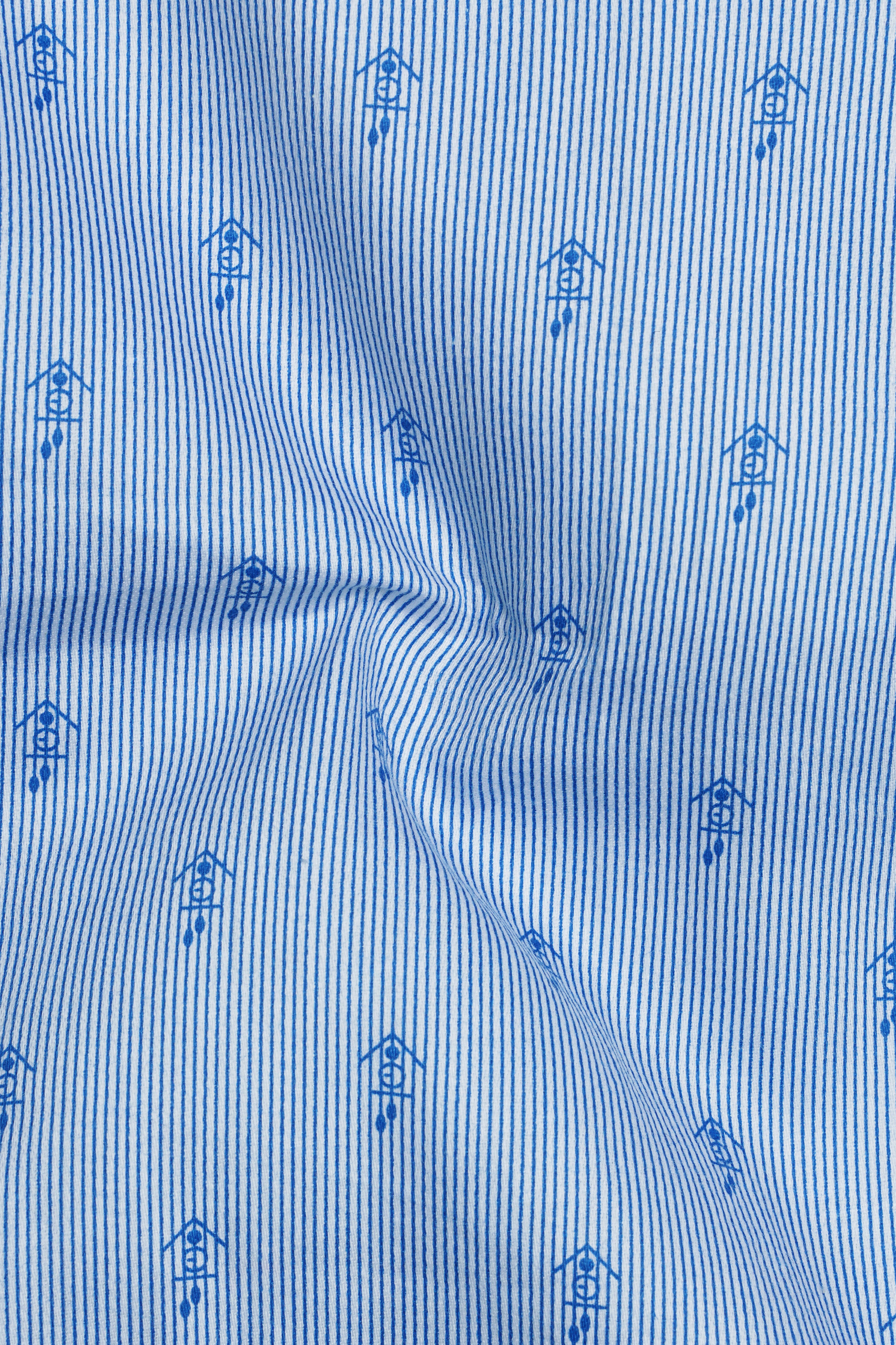 Curious Blue Striped and Anchor Printed Super Soft Premium Cotton Shirt
