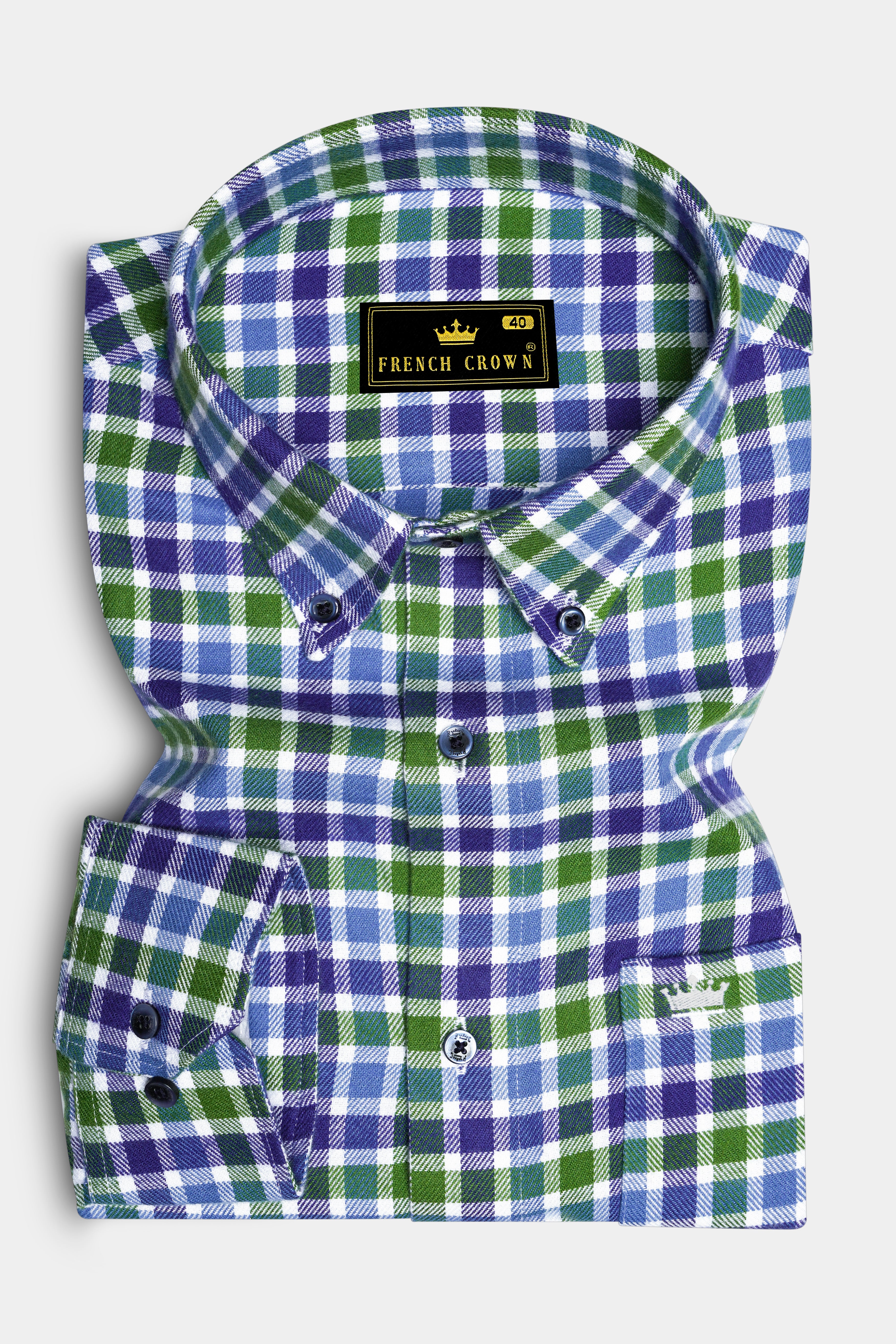 Camo Green and Gigas Blue Twill Gingham Premium Cotton Overshirt/Shacket