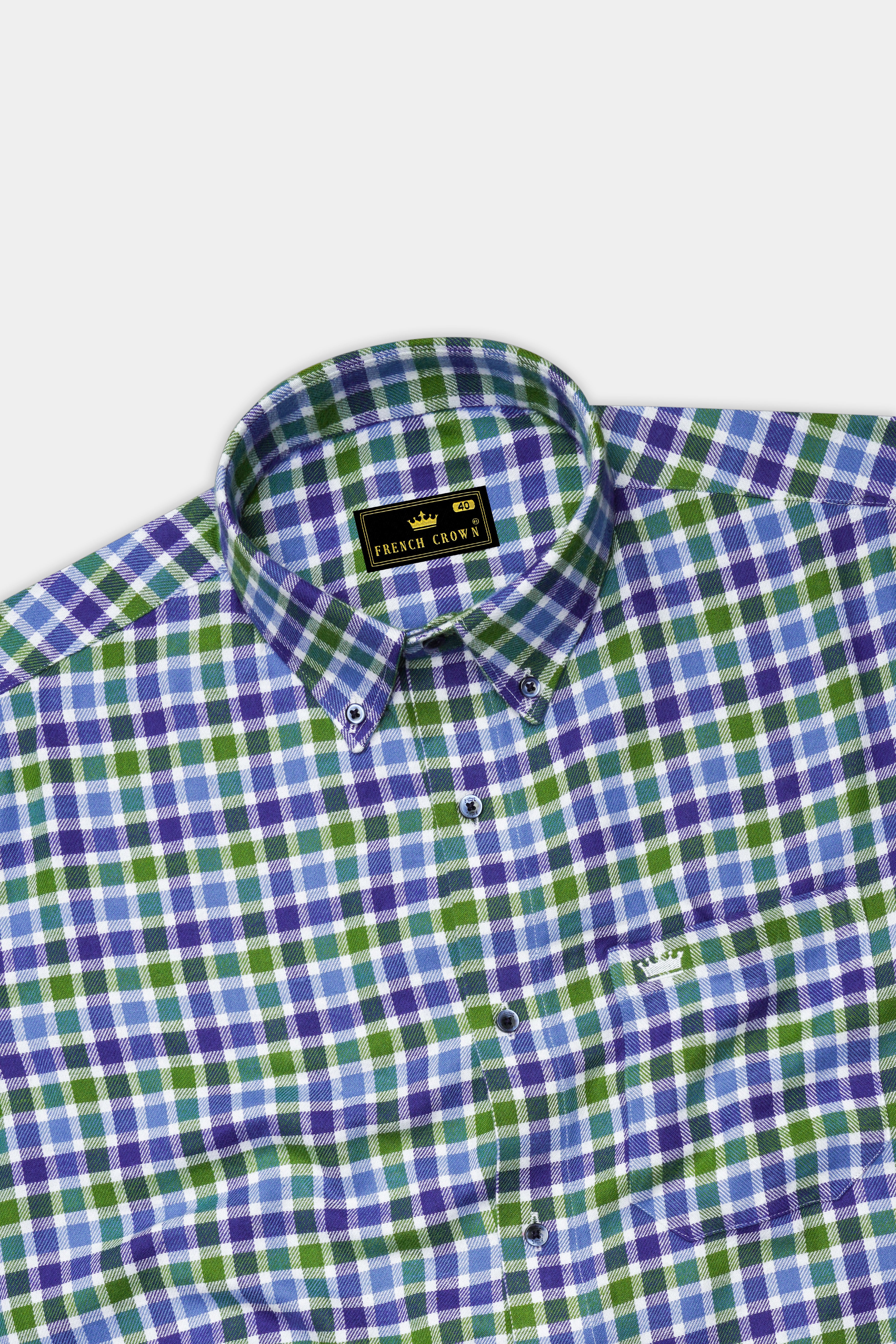 Camo Green and Gigas Blue Twill Gingham Premium Cotton Overshirt/Shacket