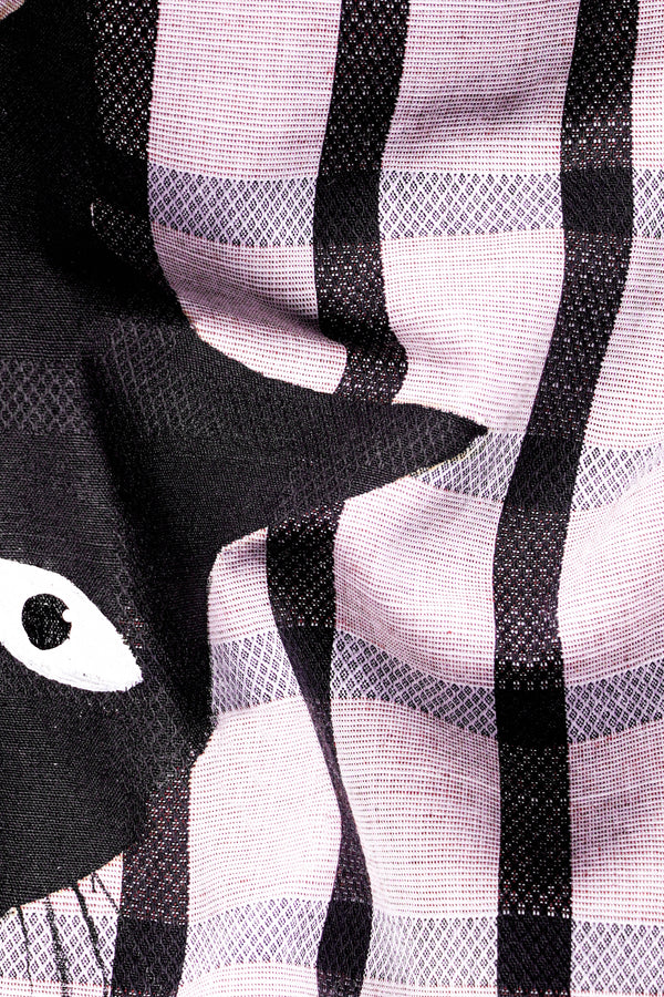 Mauve Pink with Black Striped and Cat Hand Painted Dobby Premium Giza Cotton Designer Shirt