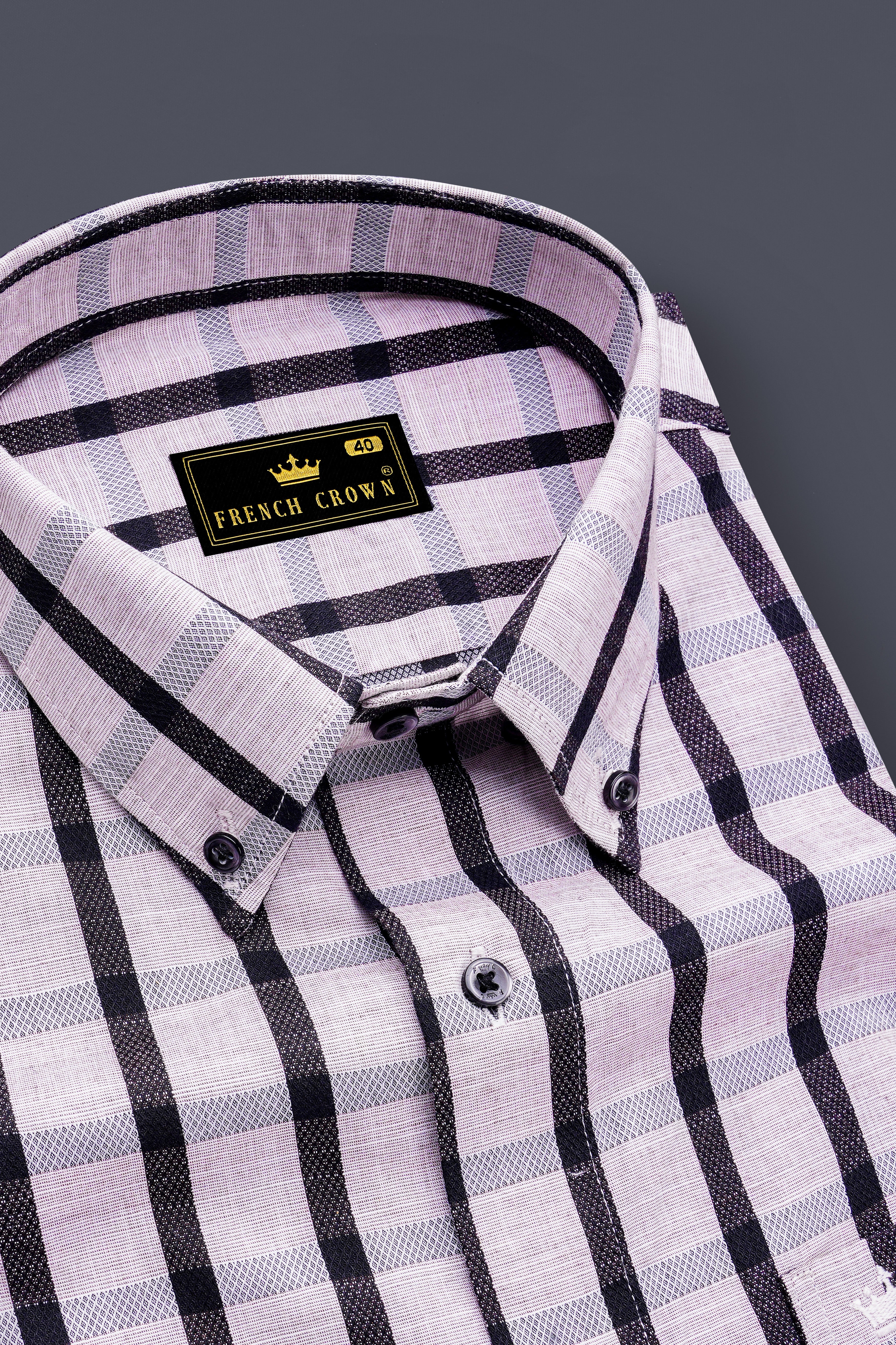 Gainsboro Pink and Jade Black Plaid Dobby Textured Premium Giza Cotton Shirt