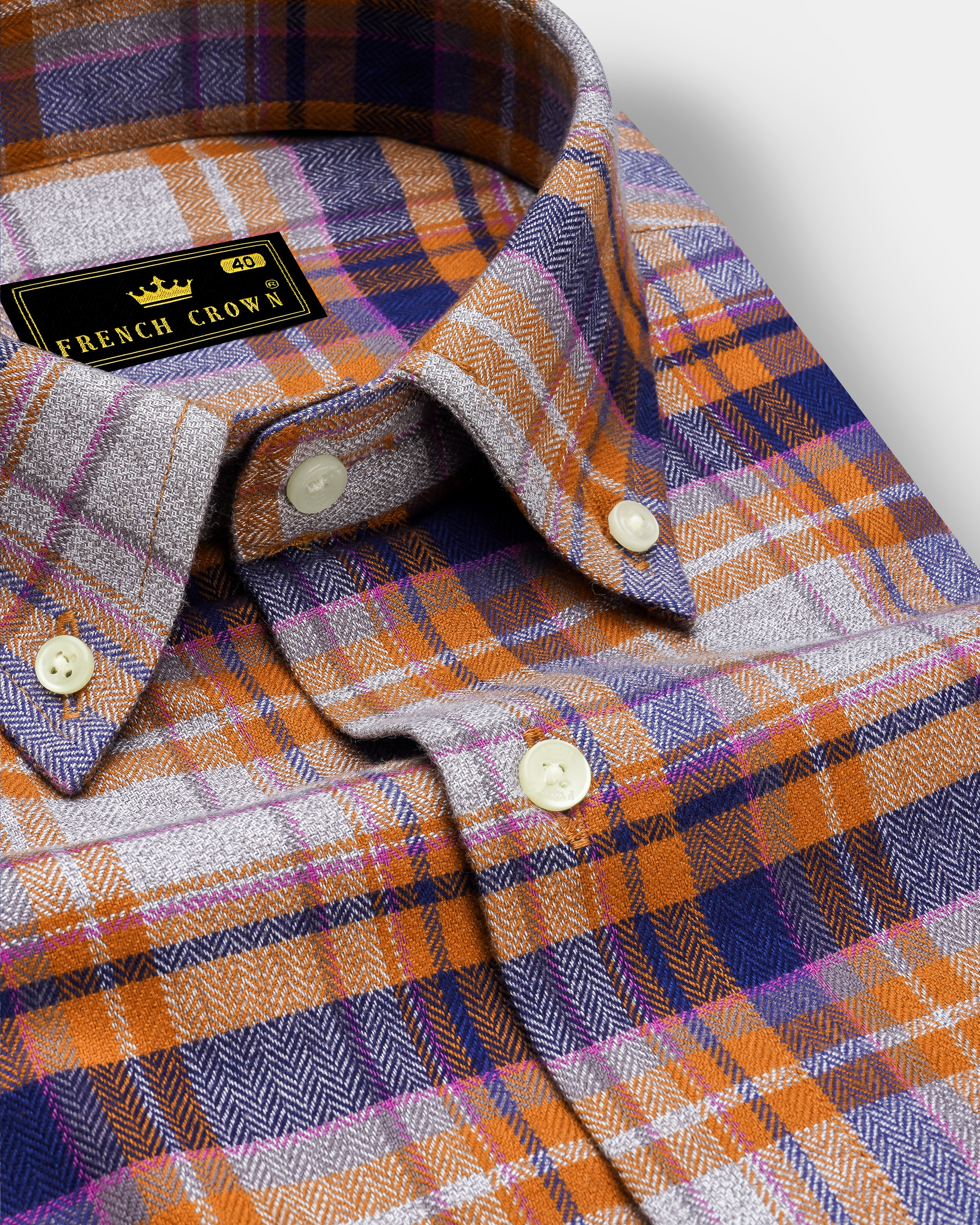 Wisteria Gray with Raw Sienna Plaid Herringbone Shirt