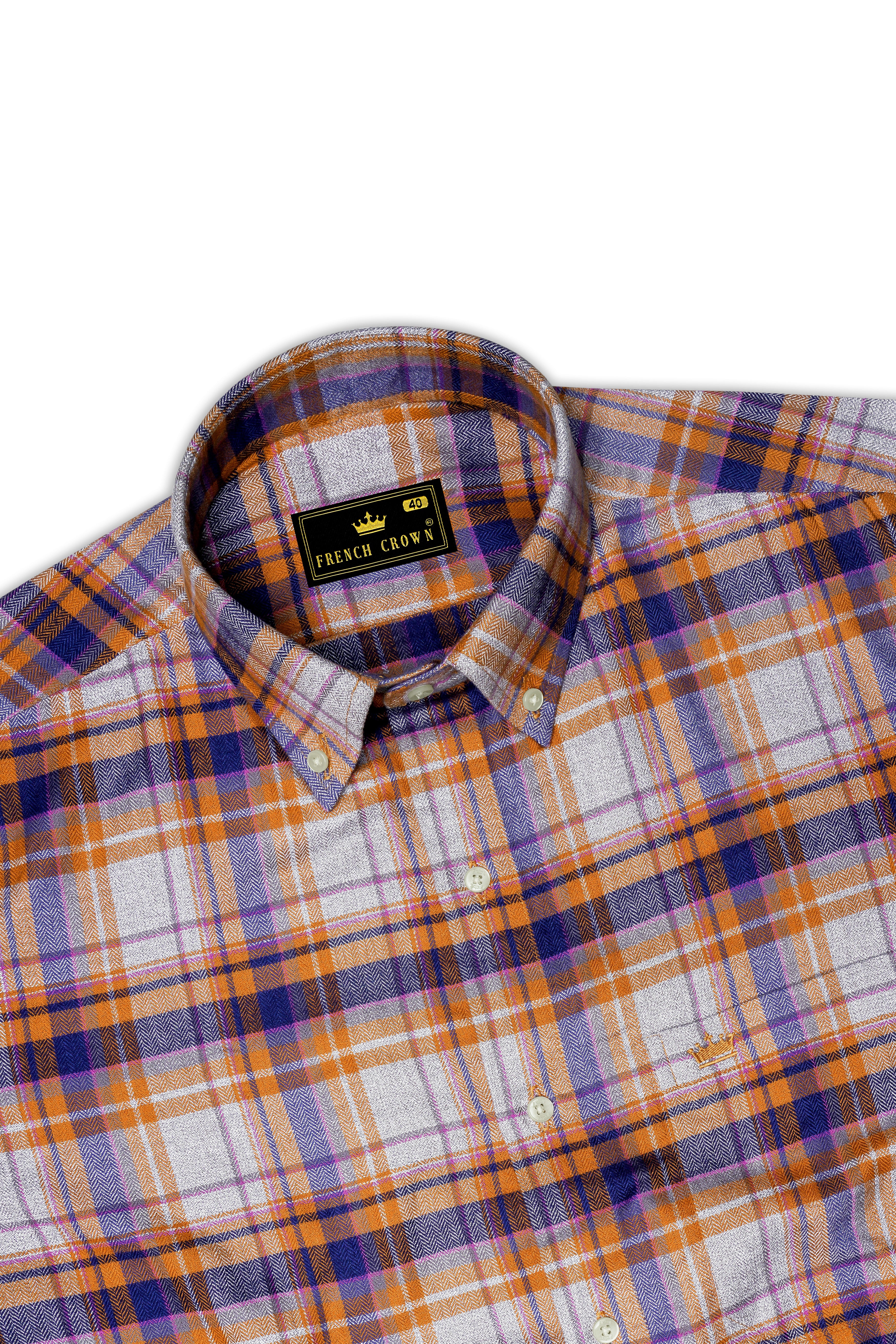Wisteria Gray with Raw Sienna Plaid Herringbone Shirt
