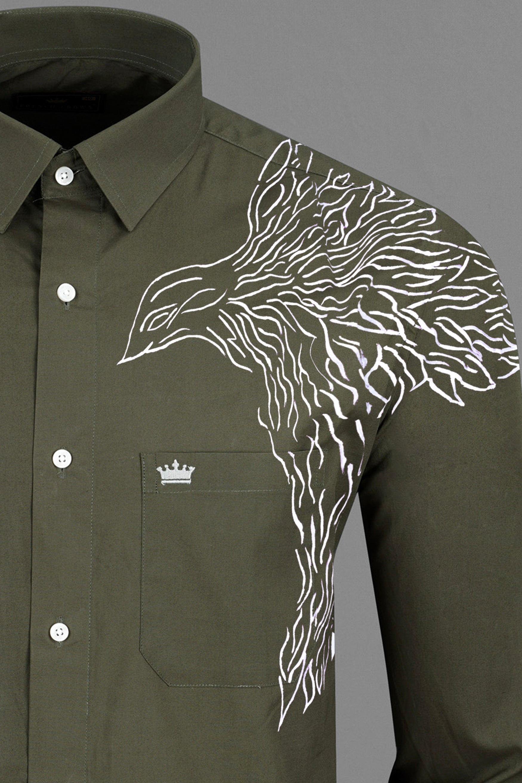 Taupe Green Eagle Hand Painted Premium Cotton Designer Shirt