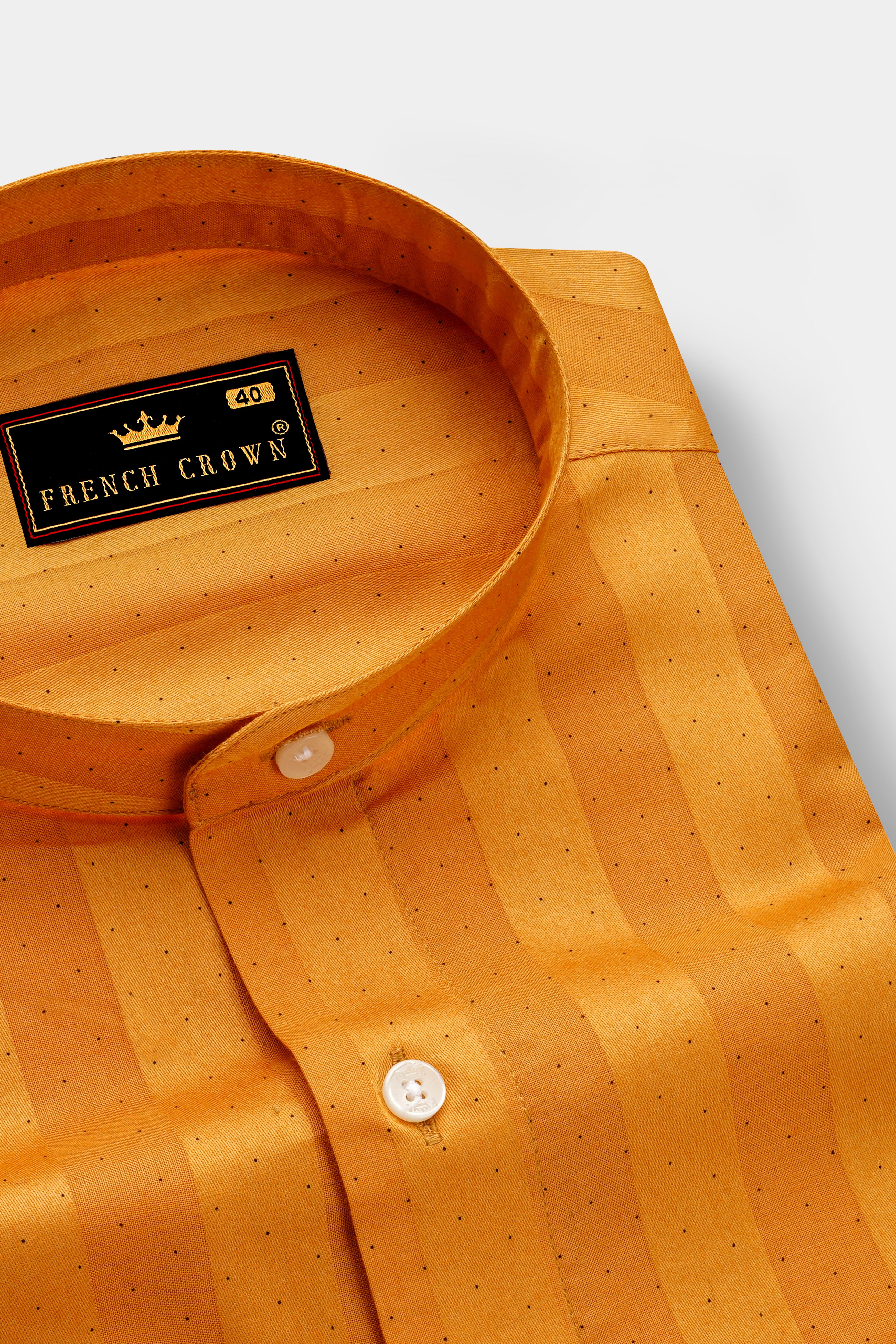 Atomic Tangerine Orange Striped Dobby Textured Premium Giza Cotton Shirt