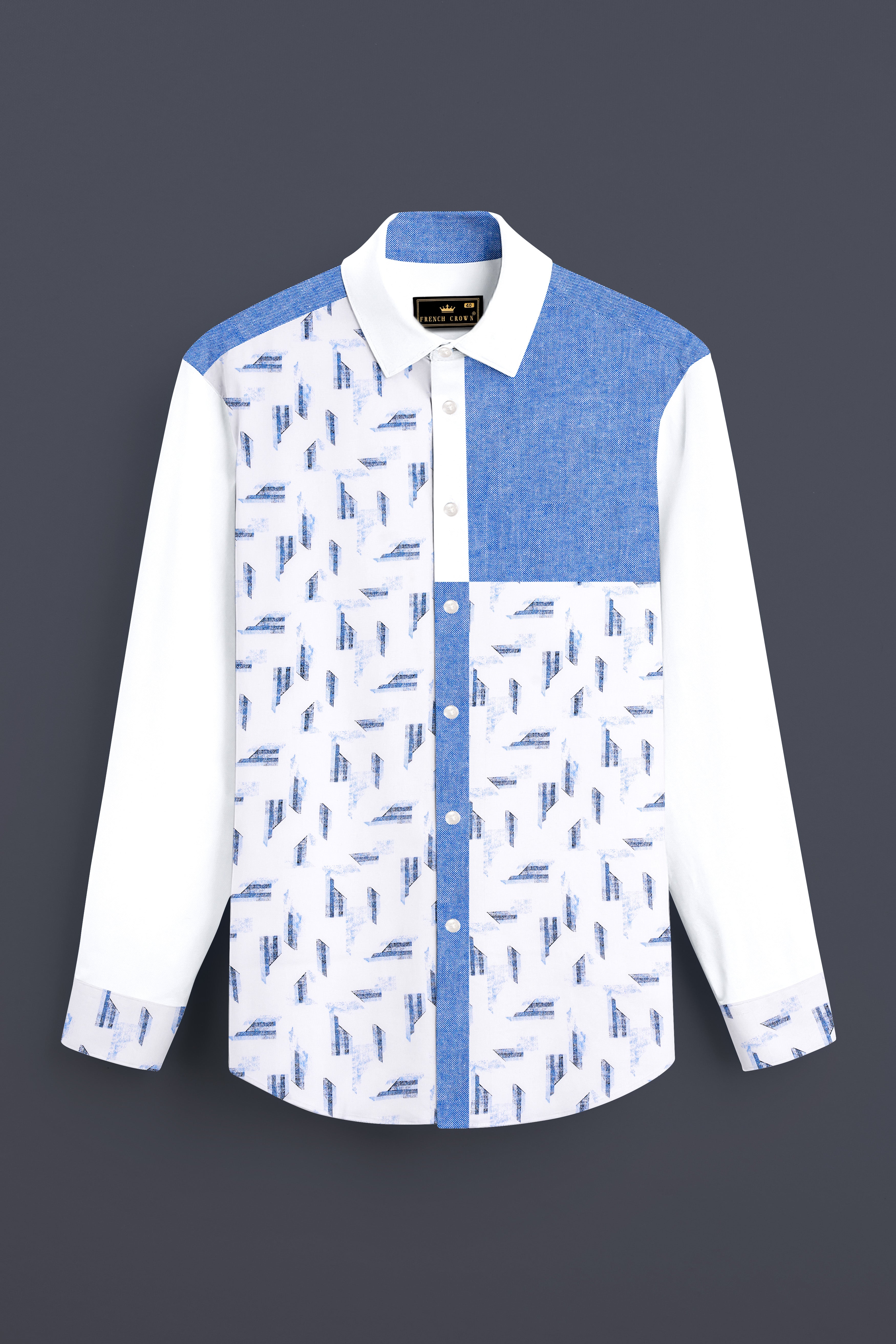 Bright White and Jordy Blue Printed Super Soft Premium Cotton Designer Shirt