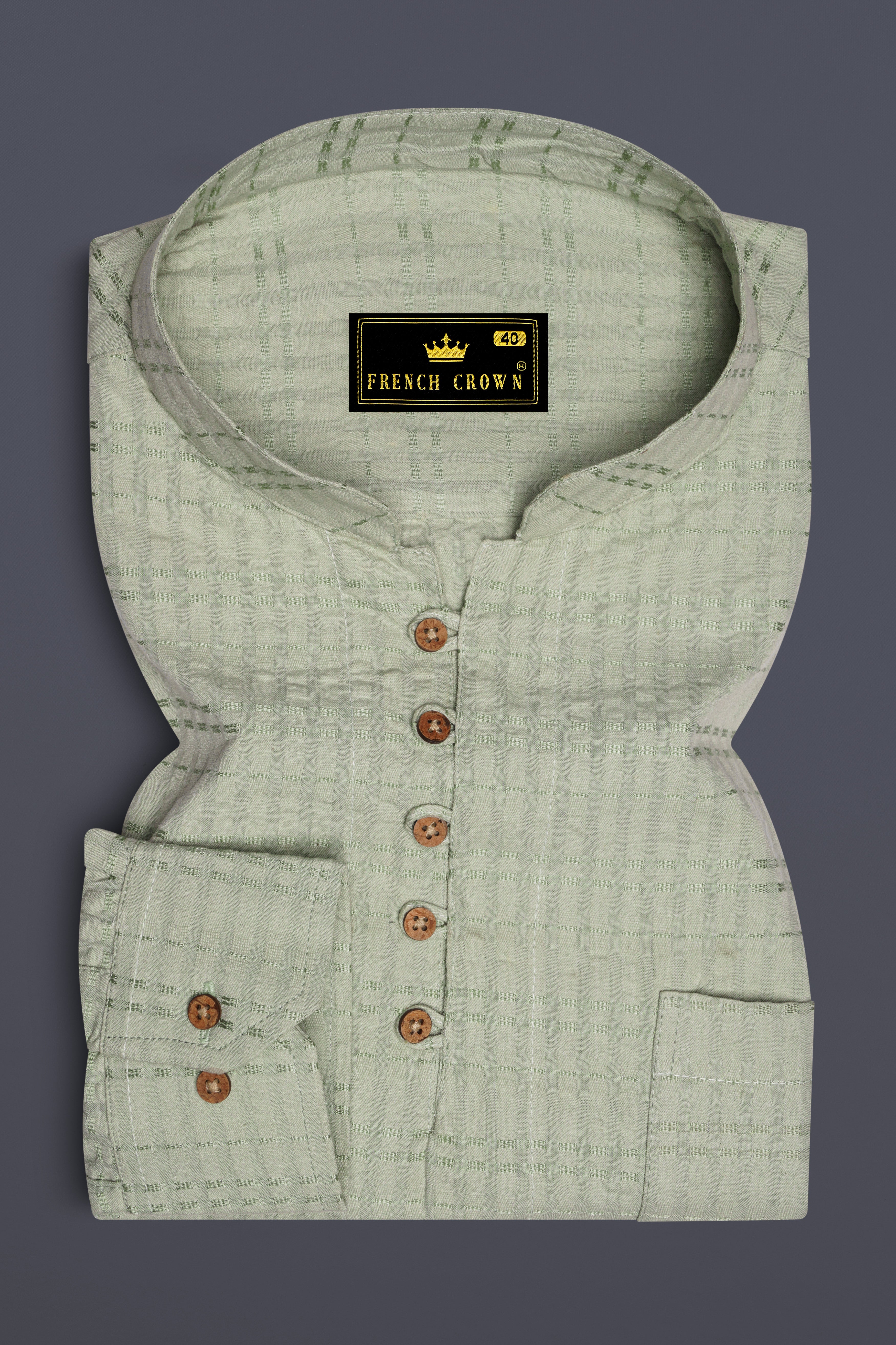 Clay Ash Green Heavyweight Striped Dobby Textured Premium Giza Cotton Kurta Shirt
