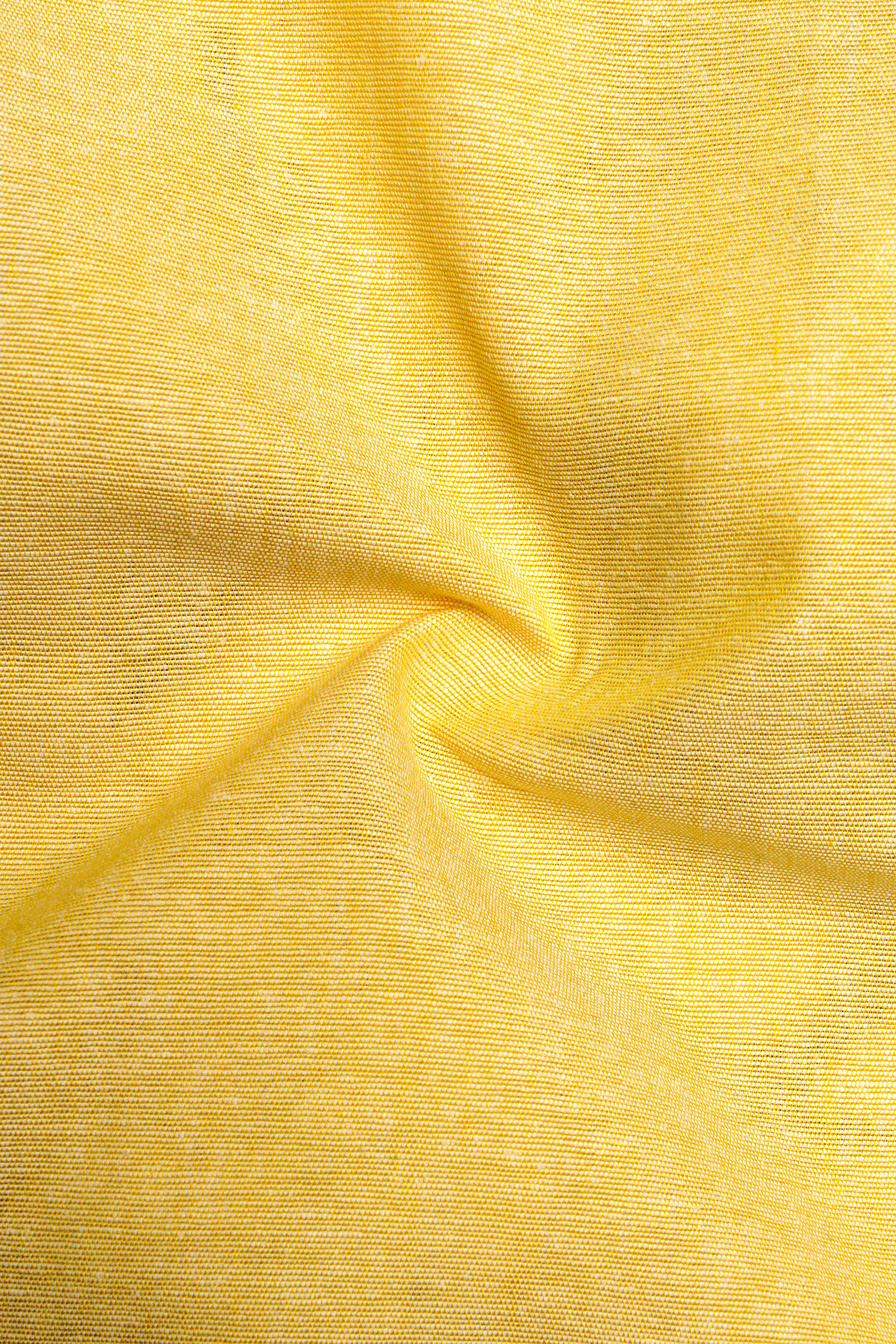 Moccasin Yellow Floral Patched Royal Oxford Designer Shirt