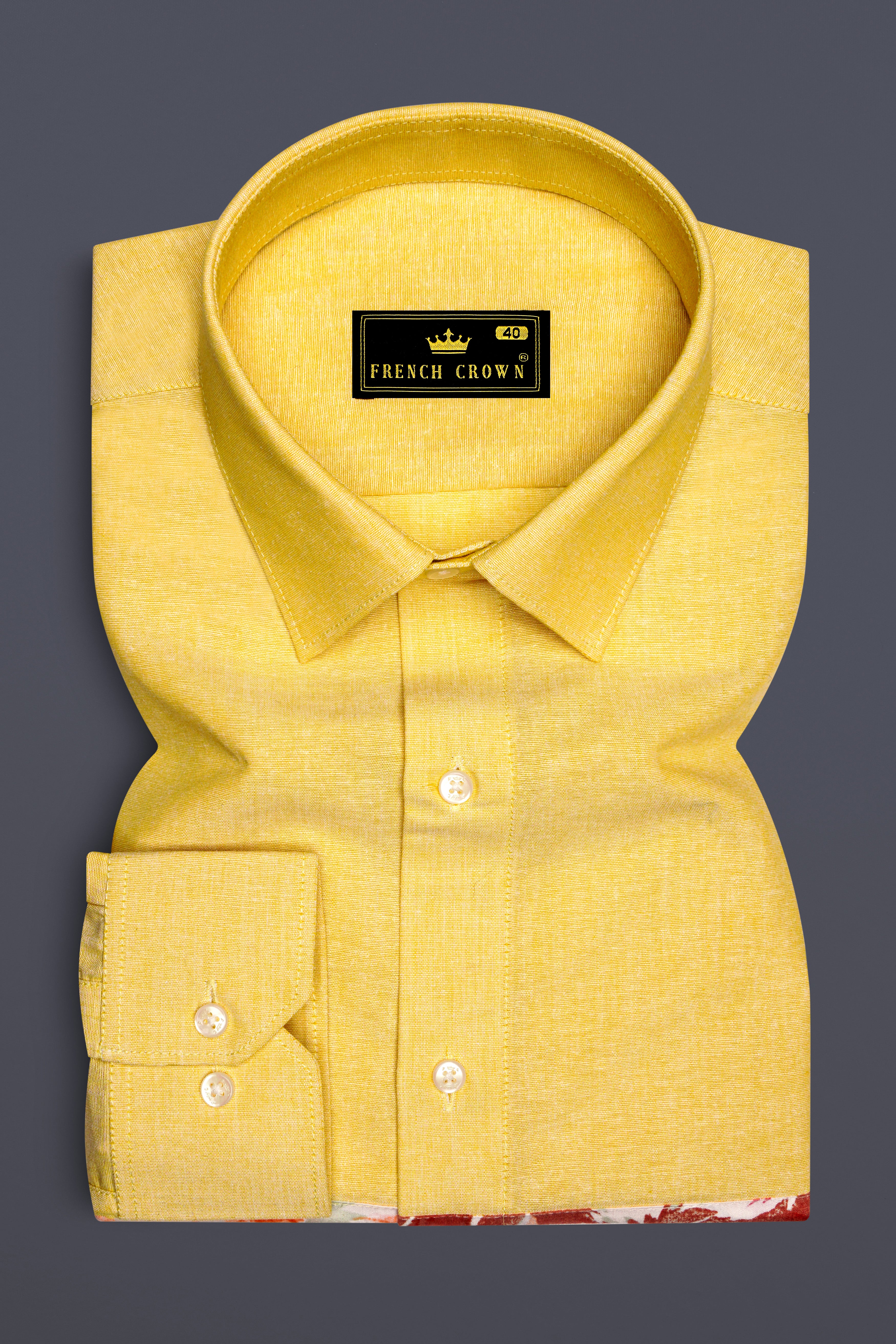 Moccasin Yellow Floral Patched Royal Oxford Designer Shirt
