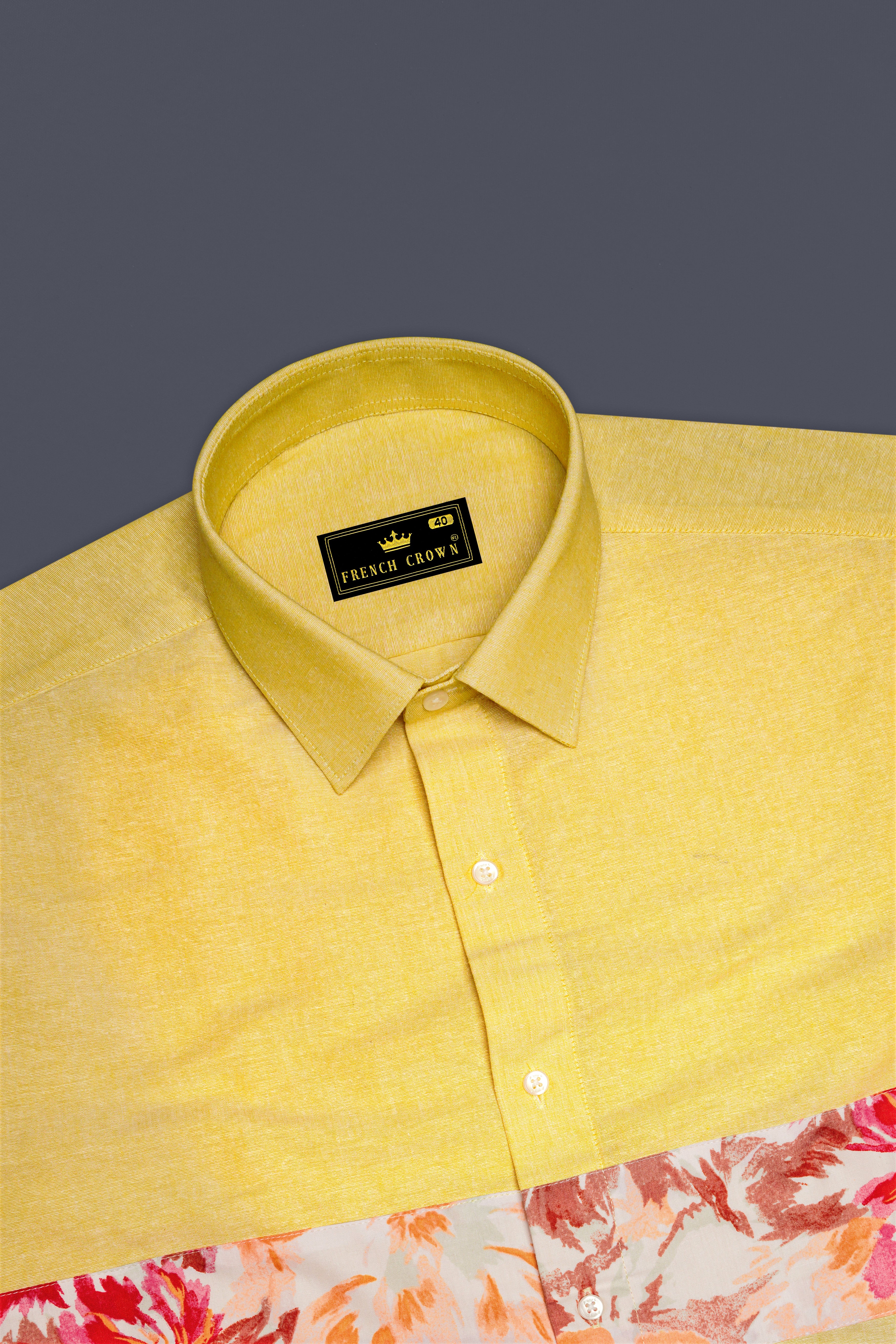 Moccasin Yellow Floral Patched Royal Oxford Designer Shirt