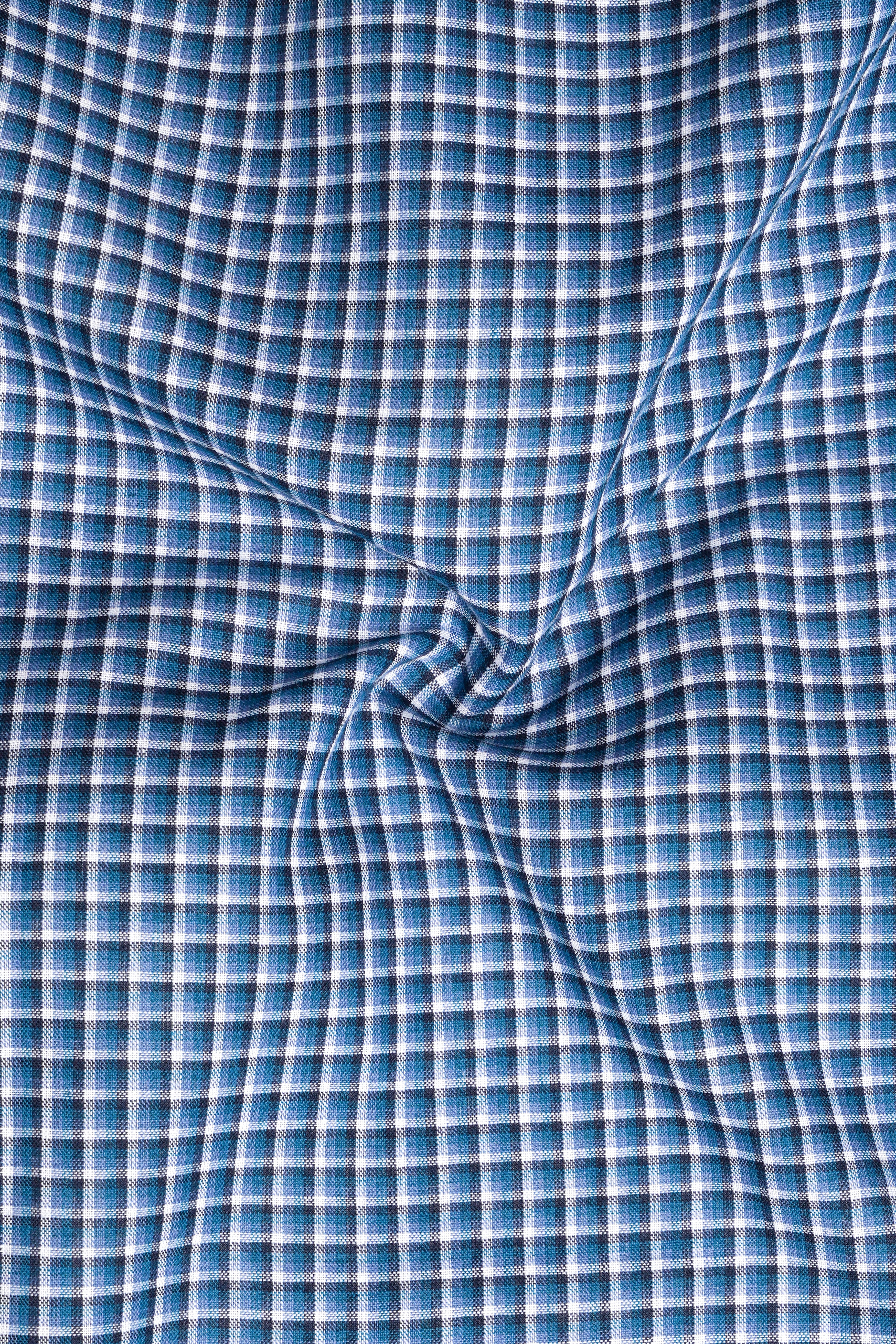 Jelly Bean Blue With Bright White Checkered Twill Premium Cotton Shirt