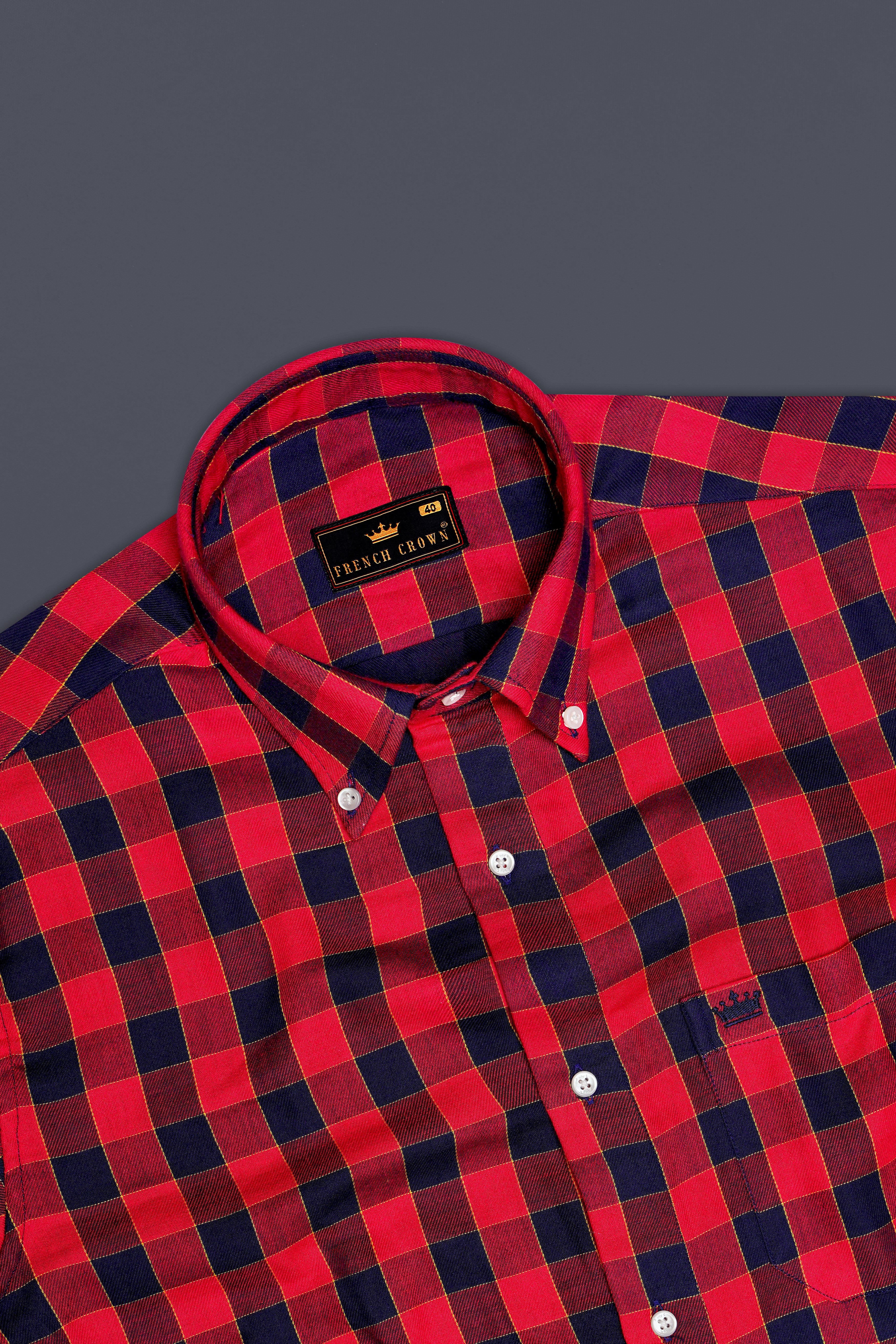 Shiraz Red with Topaz Navy Blue Plaid Twill Premium Cotton Shirt