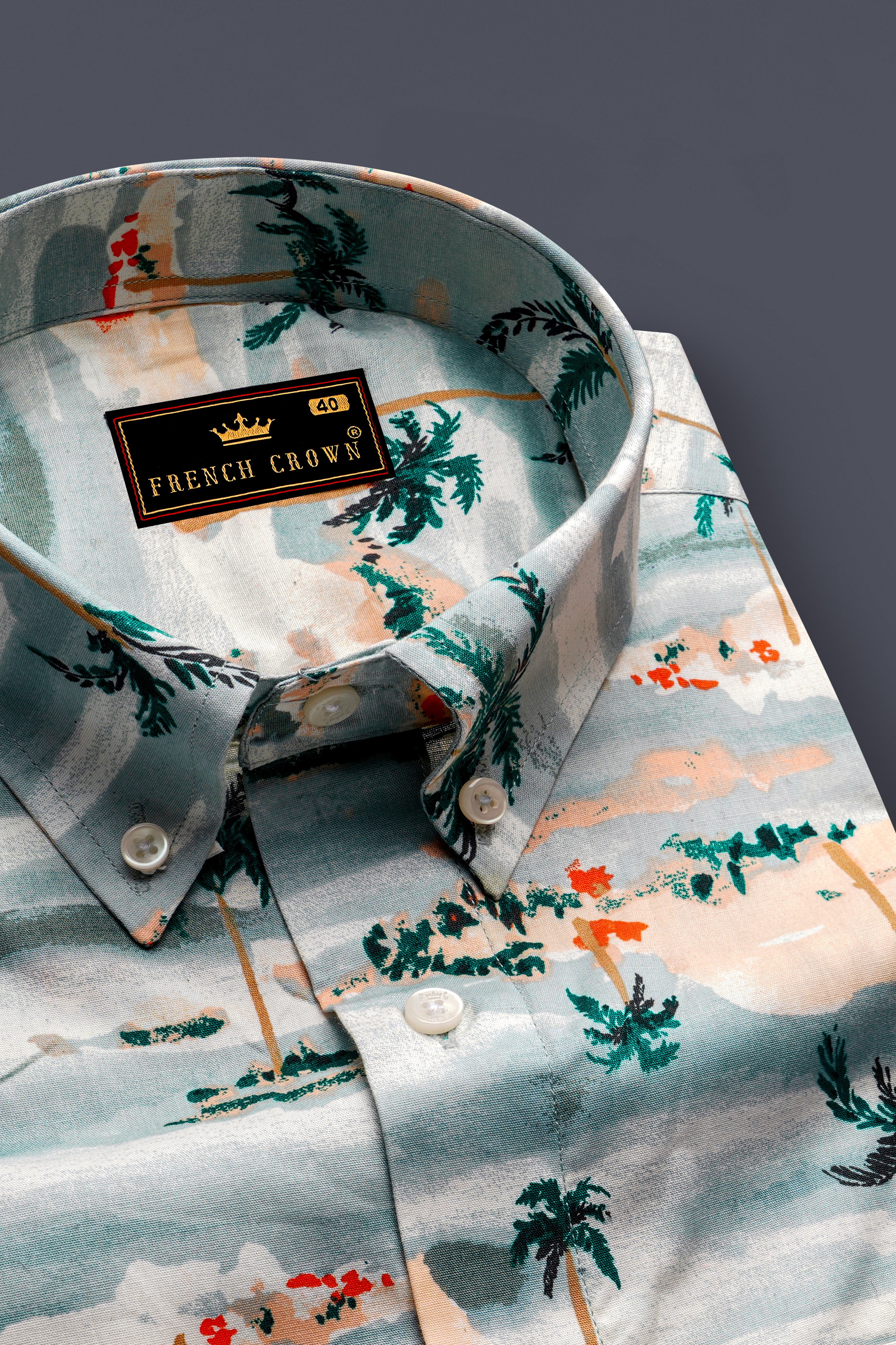 Aqua Island Sea Blue and Limed Spruce Green Tropical Printed Premium Cotton Shirt