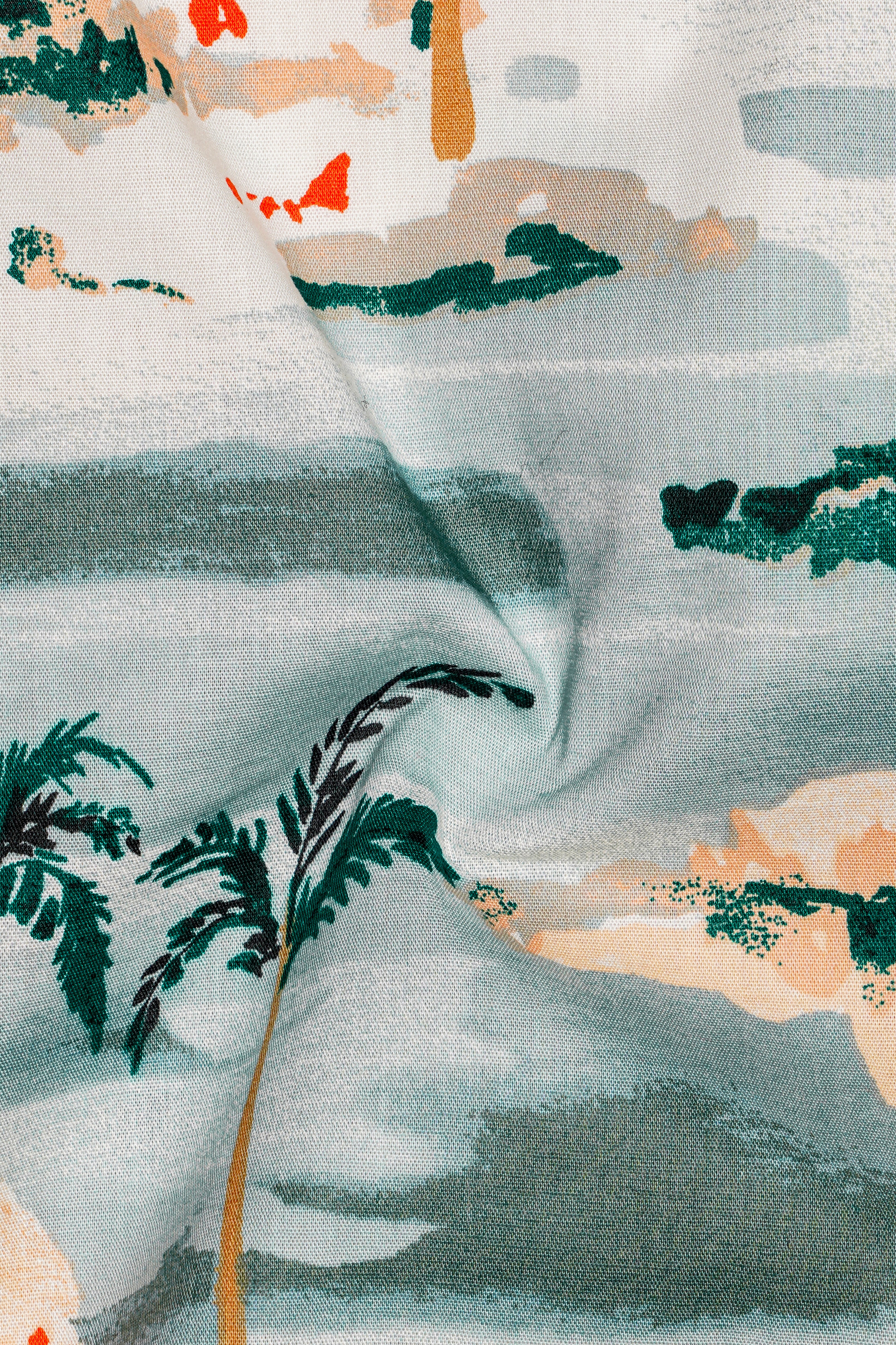 Aqua Island Sea Blue and Limed Spruce Green Tropical Printed Premium Cotton Shirt