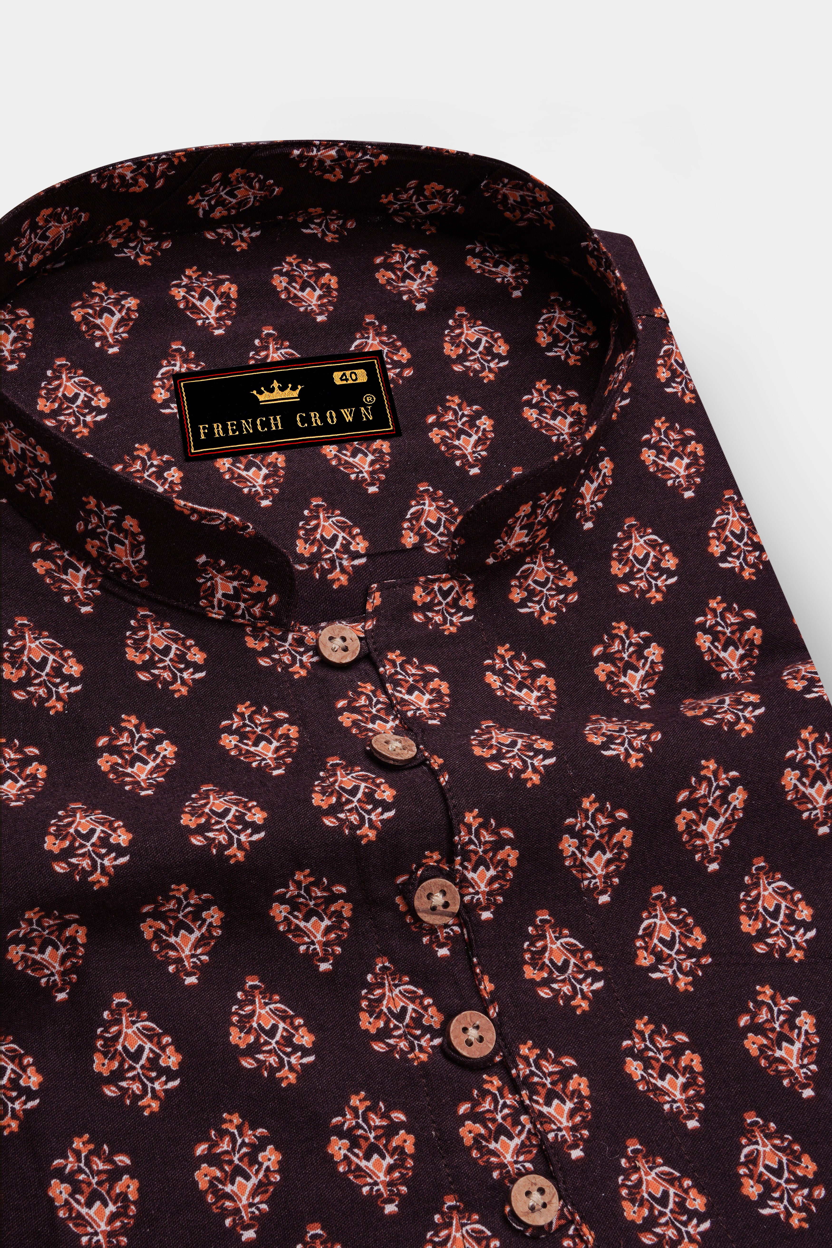 Matterhorn Brown Block Printed Premium Tencel Kurta Shirt