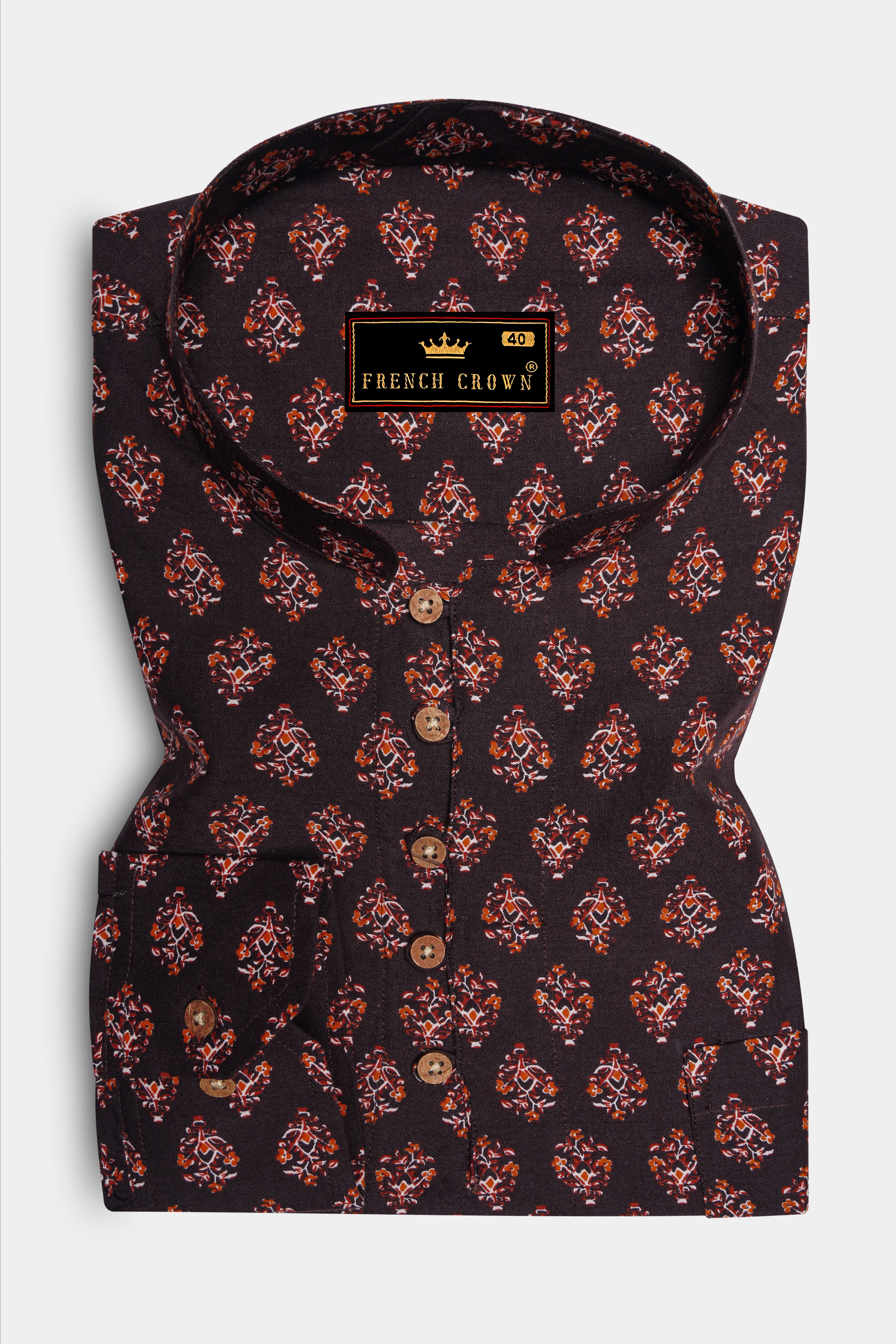 Matterhorn Brown Block Printed Premium Tencel Kurta Shirt