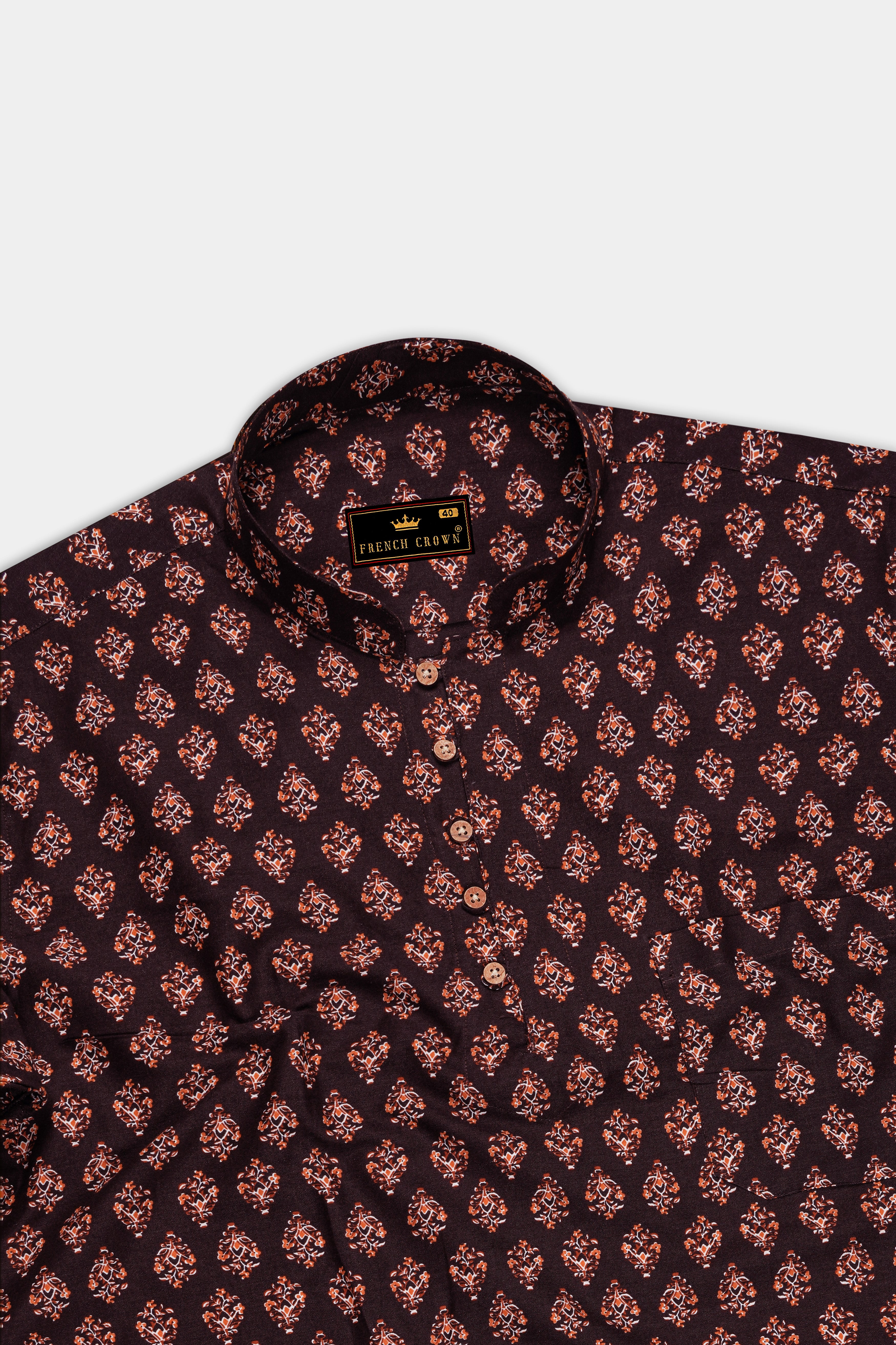 Matterhorn Brown Block Printed Premium Tencel Kurta Shirt