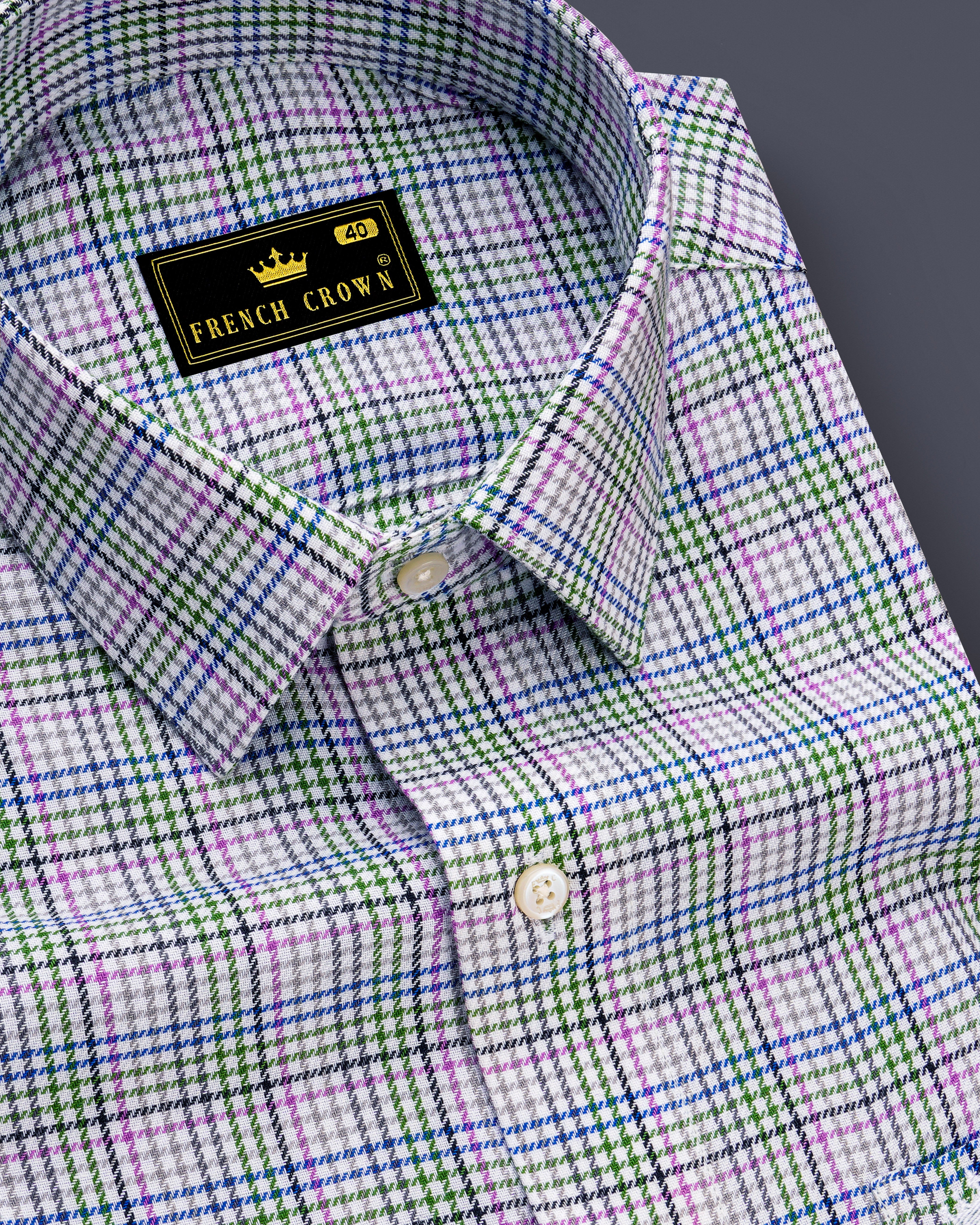 Mantis Green and White with Multi colored Plaid Twill Premium Cotton Shirt