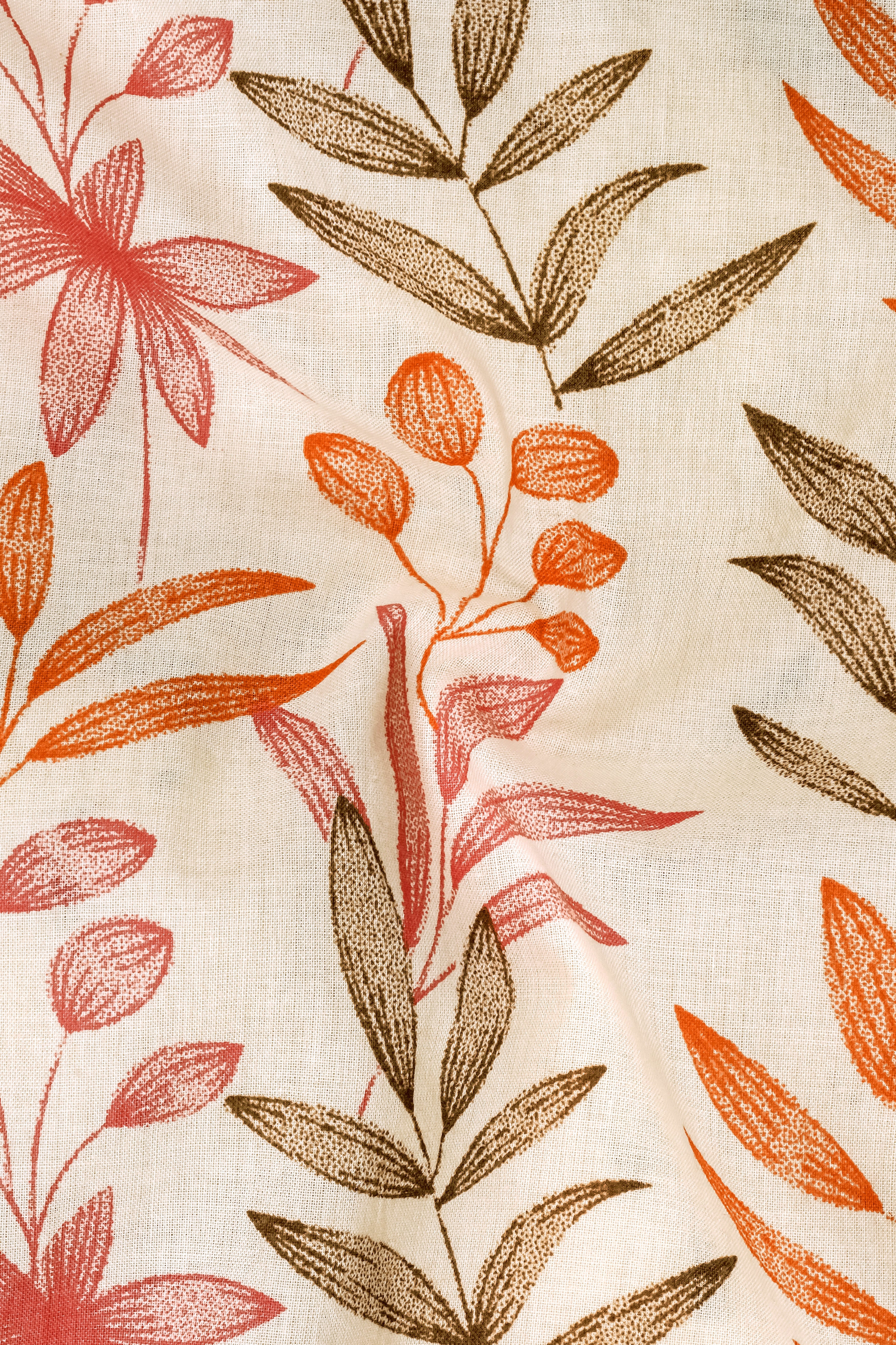 Bright White With Multi Coloured Leaves Printed Premium Cotton Shirt