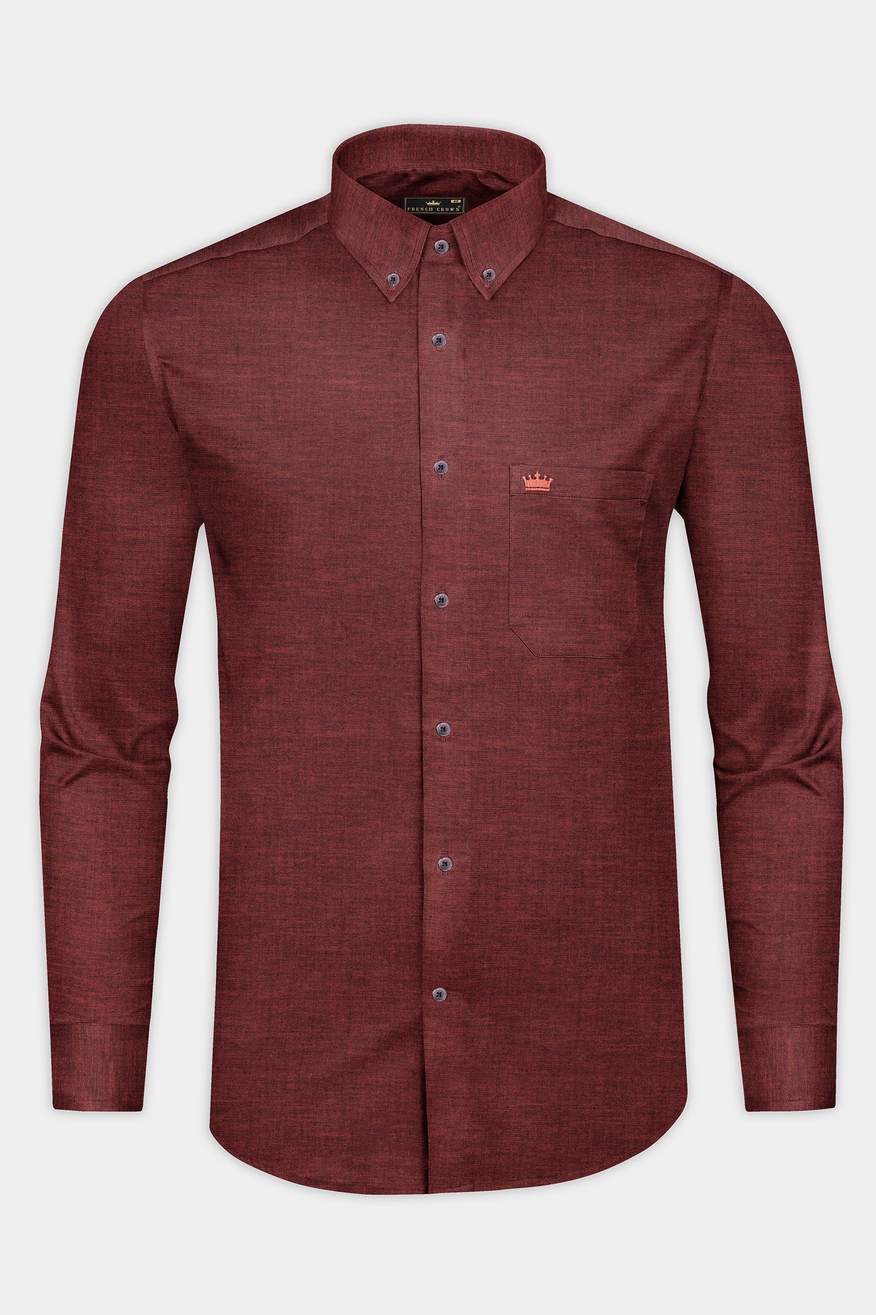 Cocoa Bean Brown Chambray Textured Premium Cotton Shirt