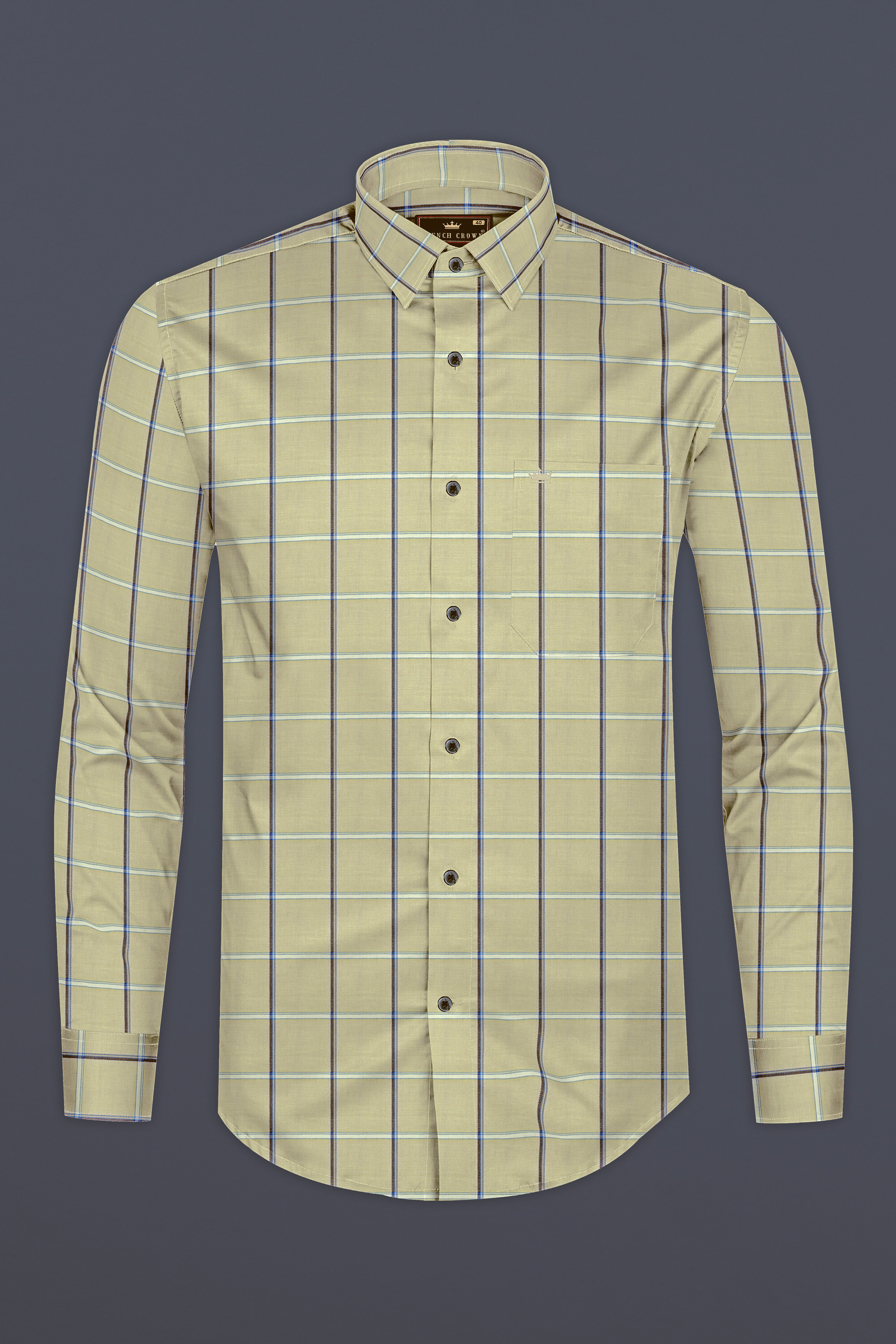 Pavlova Beige Windowpane Twill Textured Premium Cotton Shirt