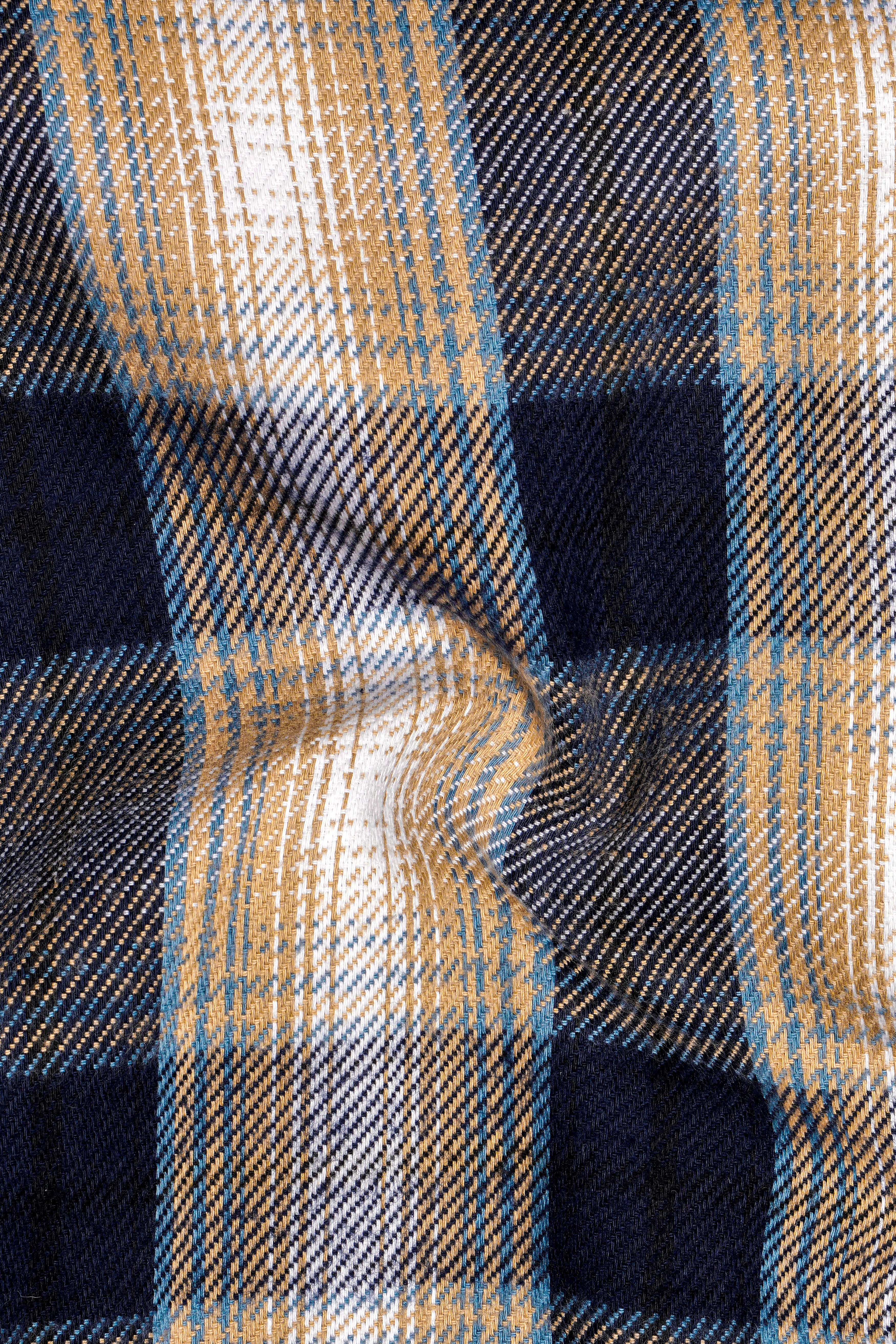 Ebony Clay Navy Blue and Sandrift Brown Plaid Flannel Designer Overhirt/Shacket