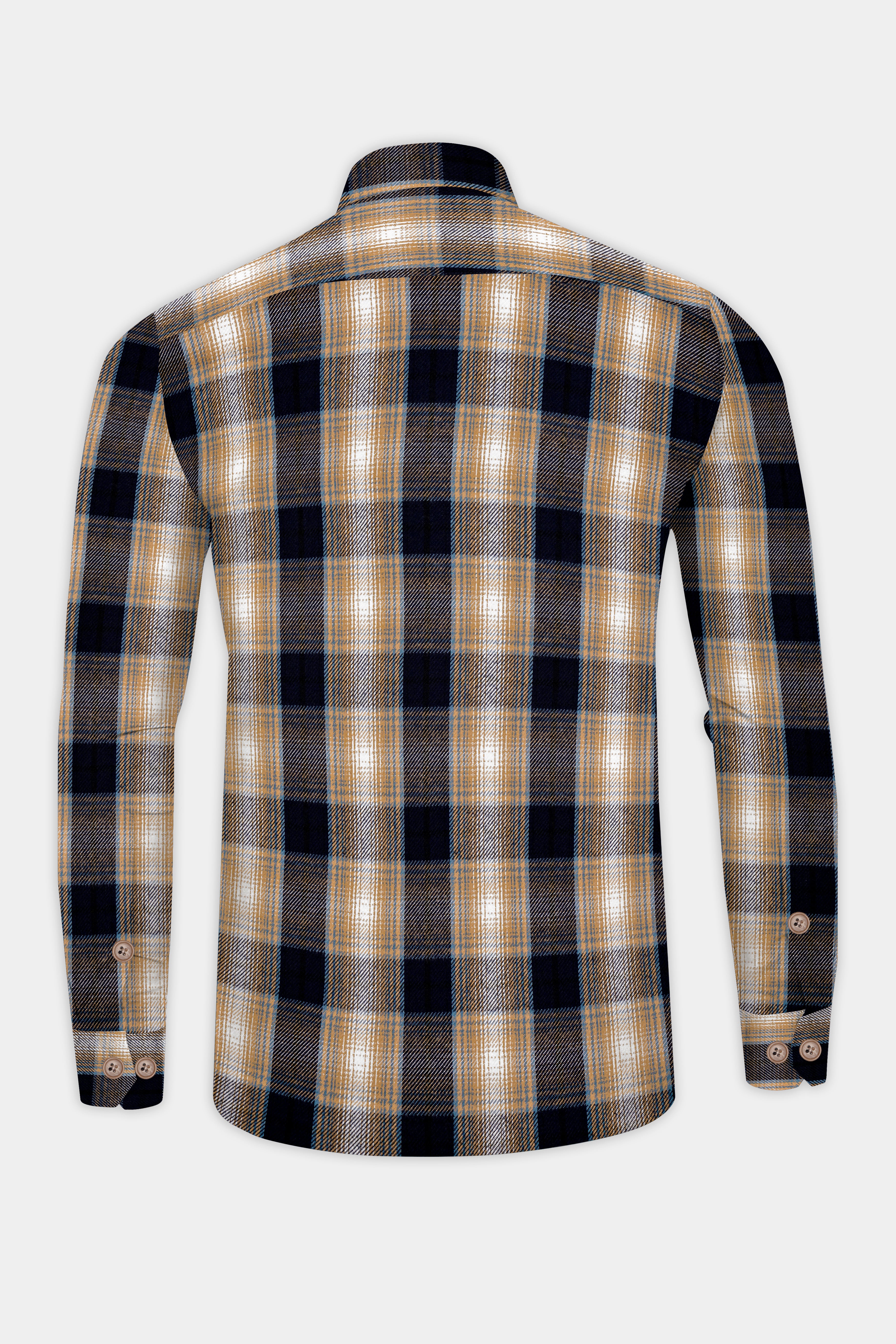 Ebony Clay Navy Blue and Sandrift Brown Plaid Flannel Designer Overhirt/Shacket