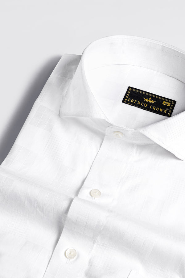 Bright White Jacquard Textured Premium Cotton Shirt