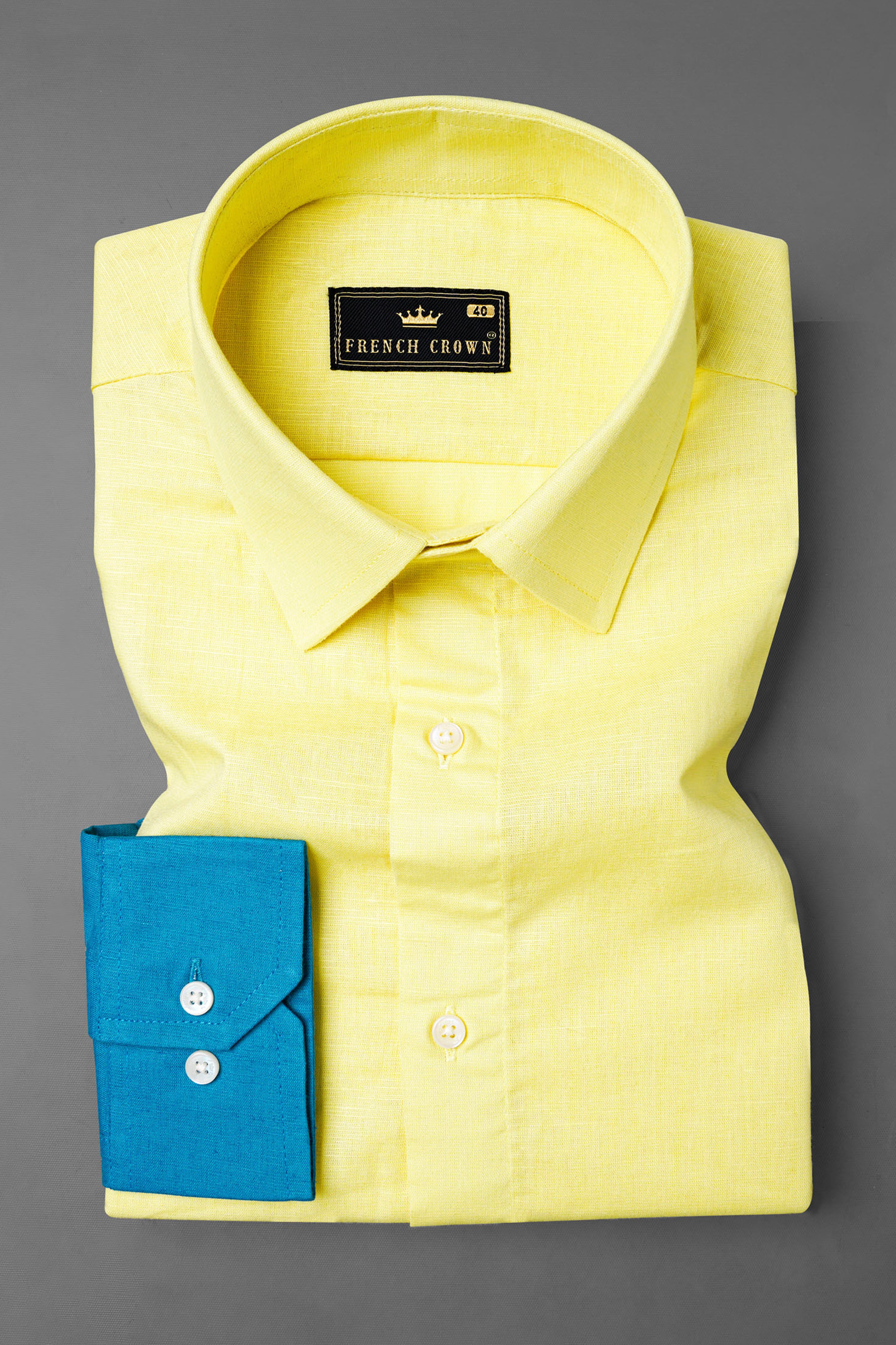 Blond Yellow with Bondi Blue Luxurious Linen Designer Shirt