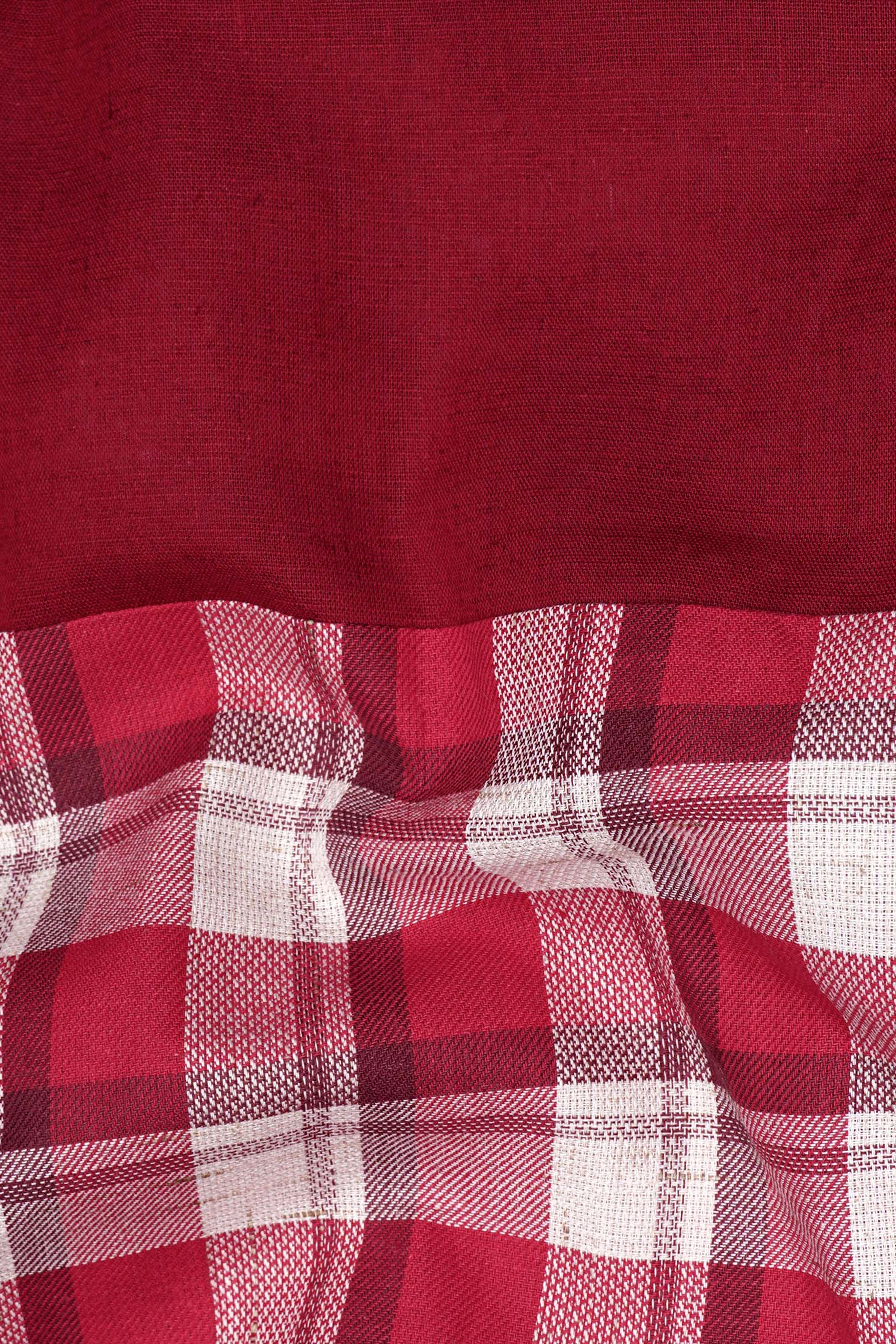 Firebrick Maroon Plaid Dobby Textured Premium Giza Cotton Designer Shirt