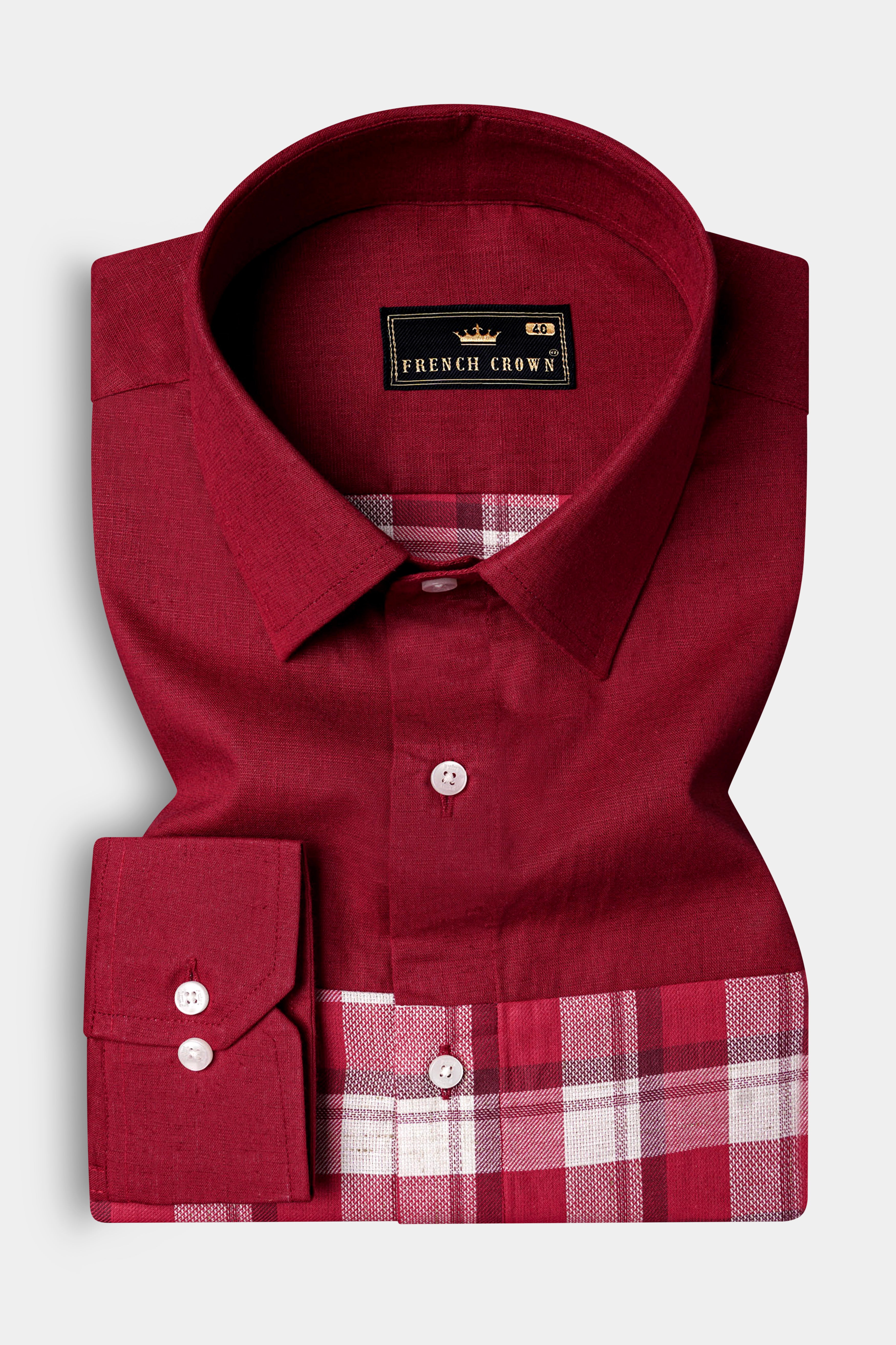 Firebrick Maroon Plaid Dobby Textured Premium Giza Cotton Designer Shirt