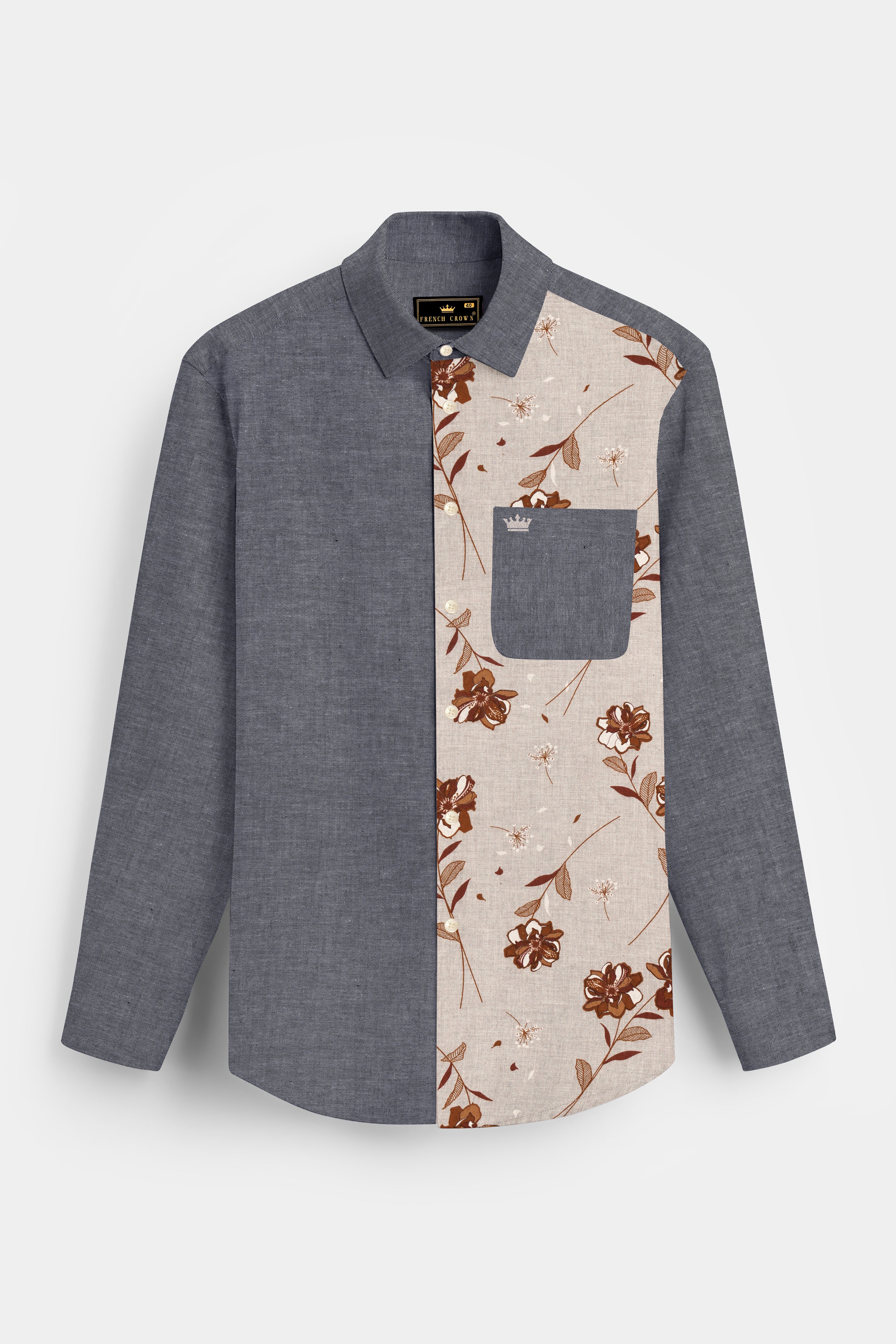 Spun Pearl Gray Floral Royal Oxford Designer Shirt