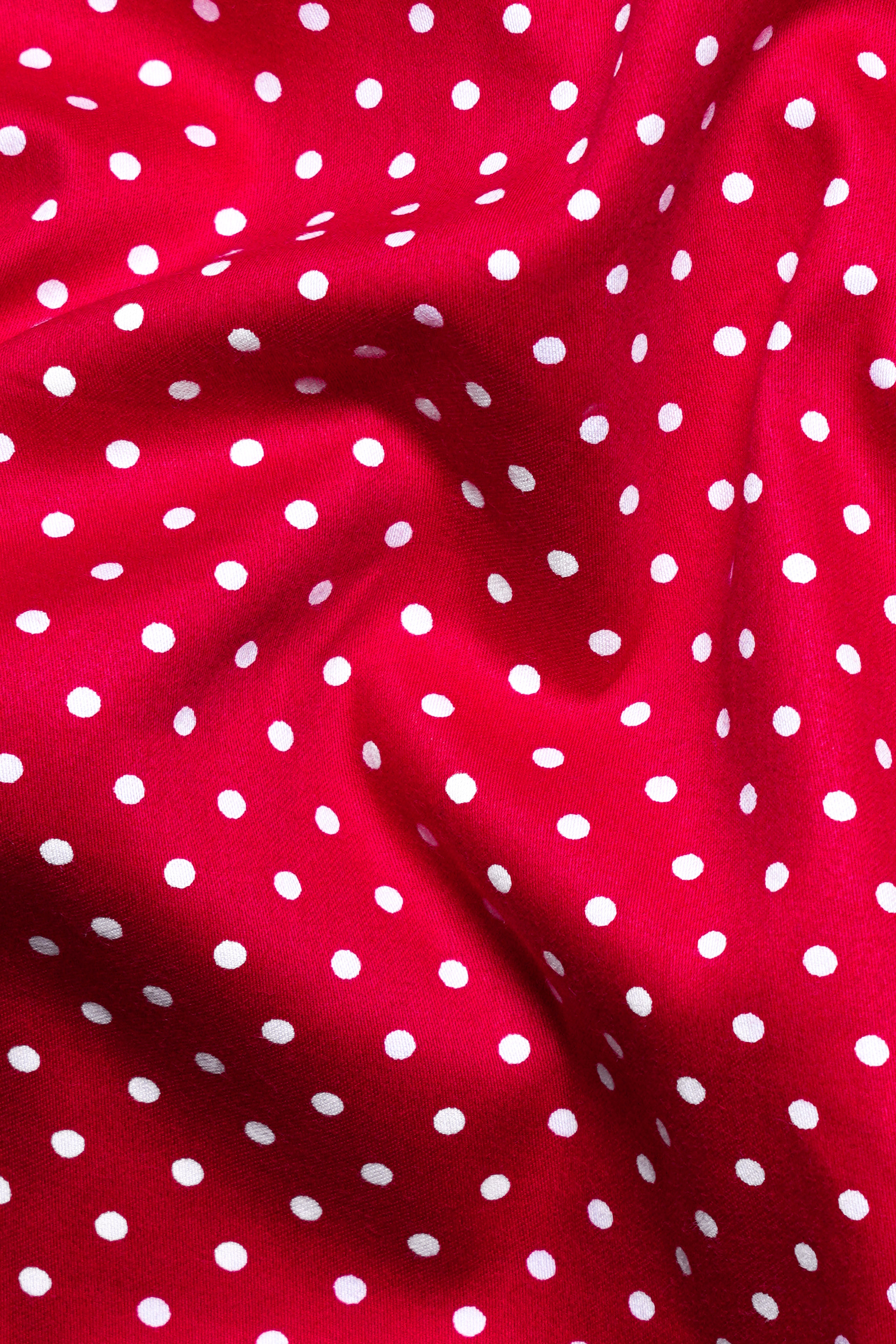 Scarlet Red and White Polka Dotted Premium Cotton Shirt