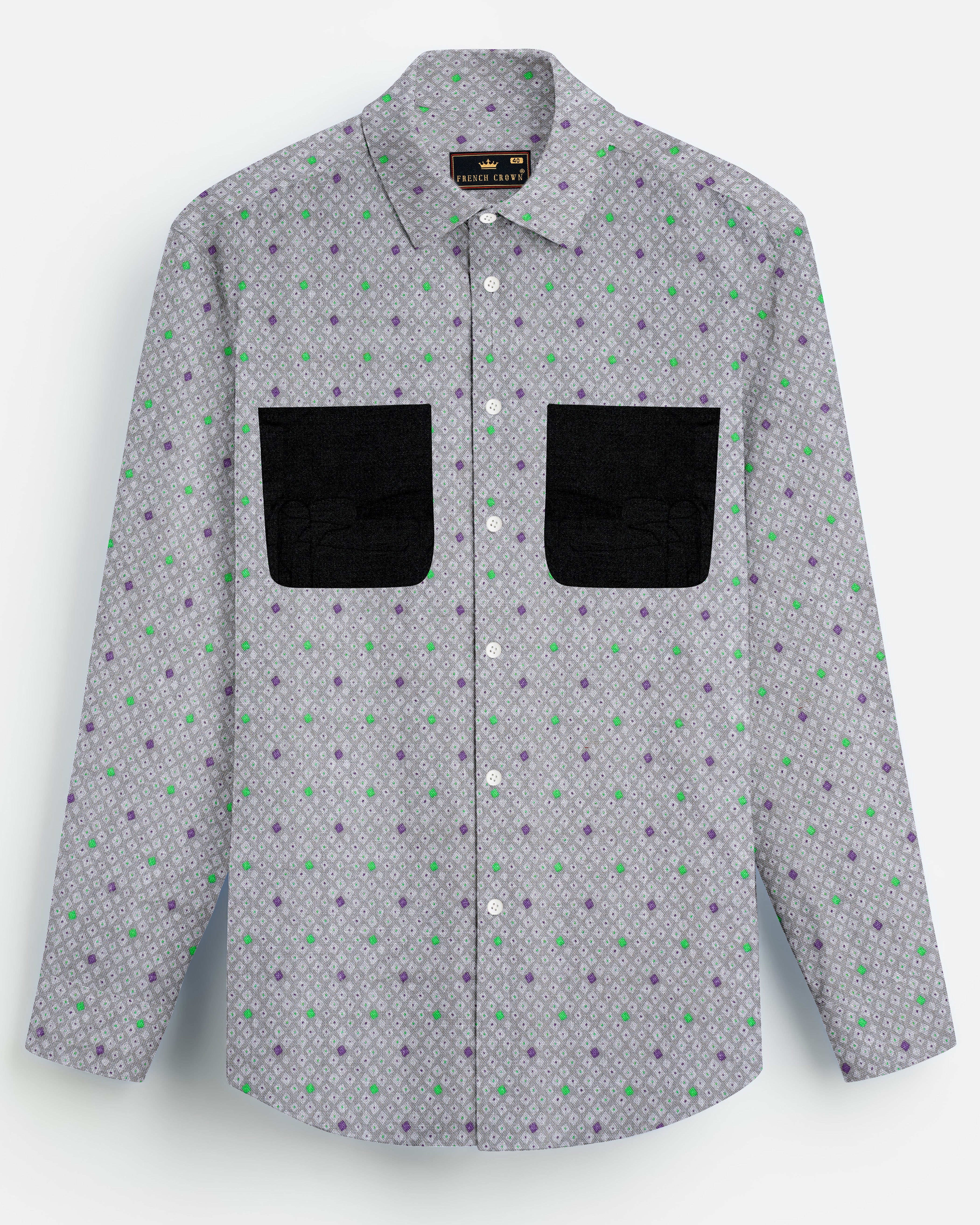 Nobel Gray and Jade Black Casual Prints Premium Cotton Shirt For