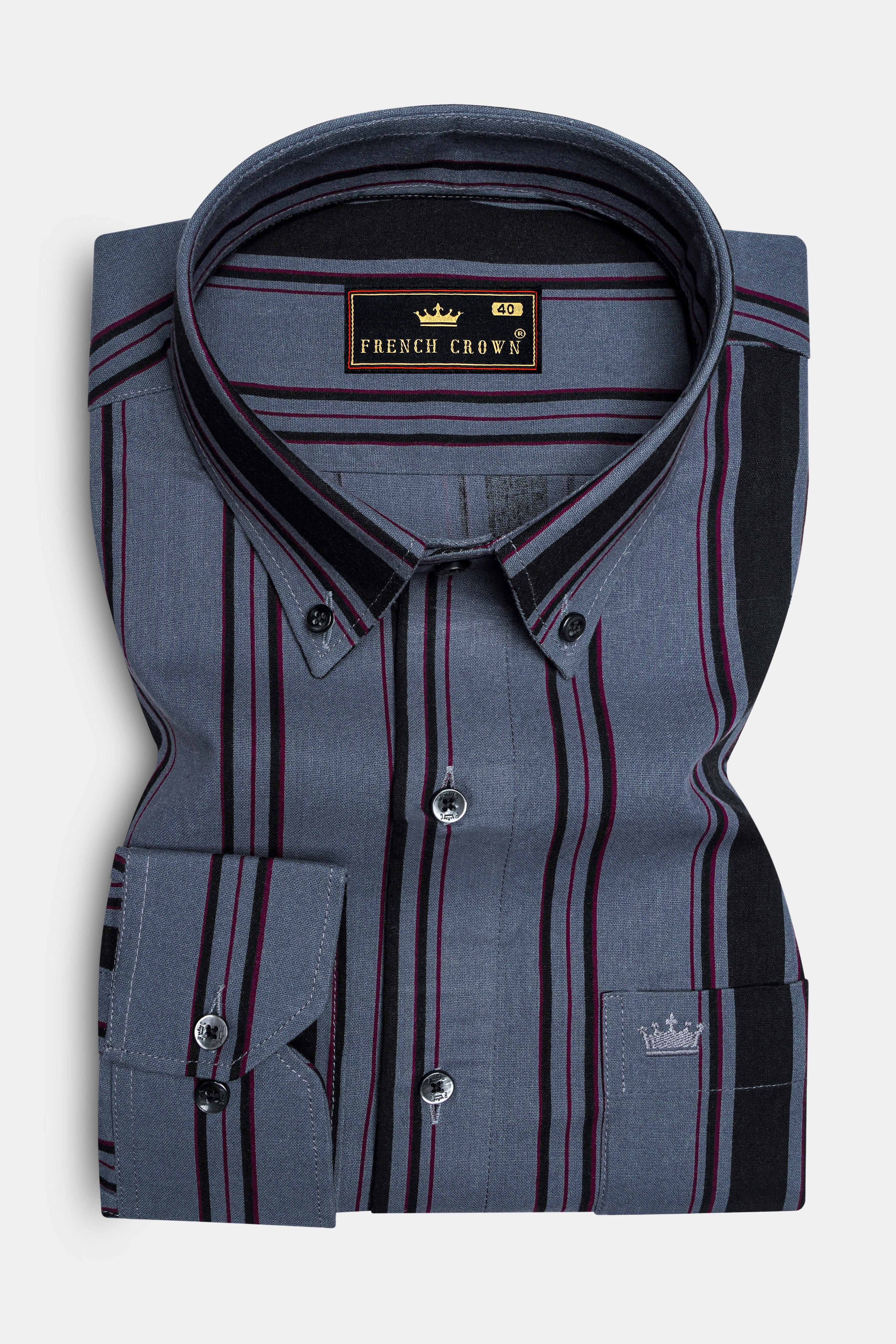 Pale Sky Gray Striped Royal Oxford Shirt